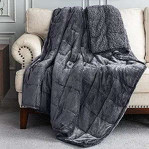 Uttermara Weighted Blanket Twin 15 Pounds for Adults, Sherpa Weighted Blanket for Couch Bed, Ultra Fluffy Warm Sherpa Cozy Plush Flannel Fleece, Heavy Blanket Great for Calm, 48"x72" Dark Grey