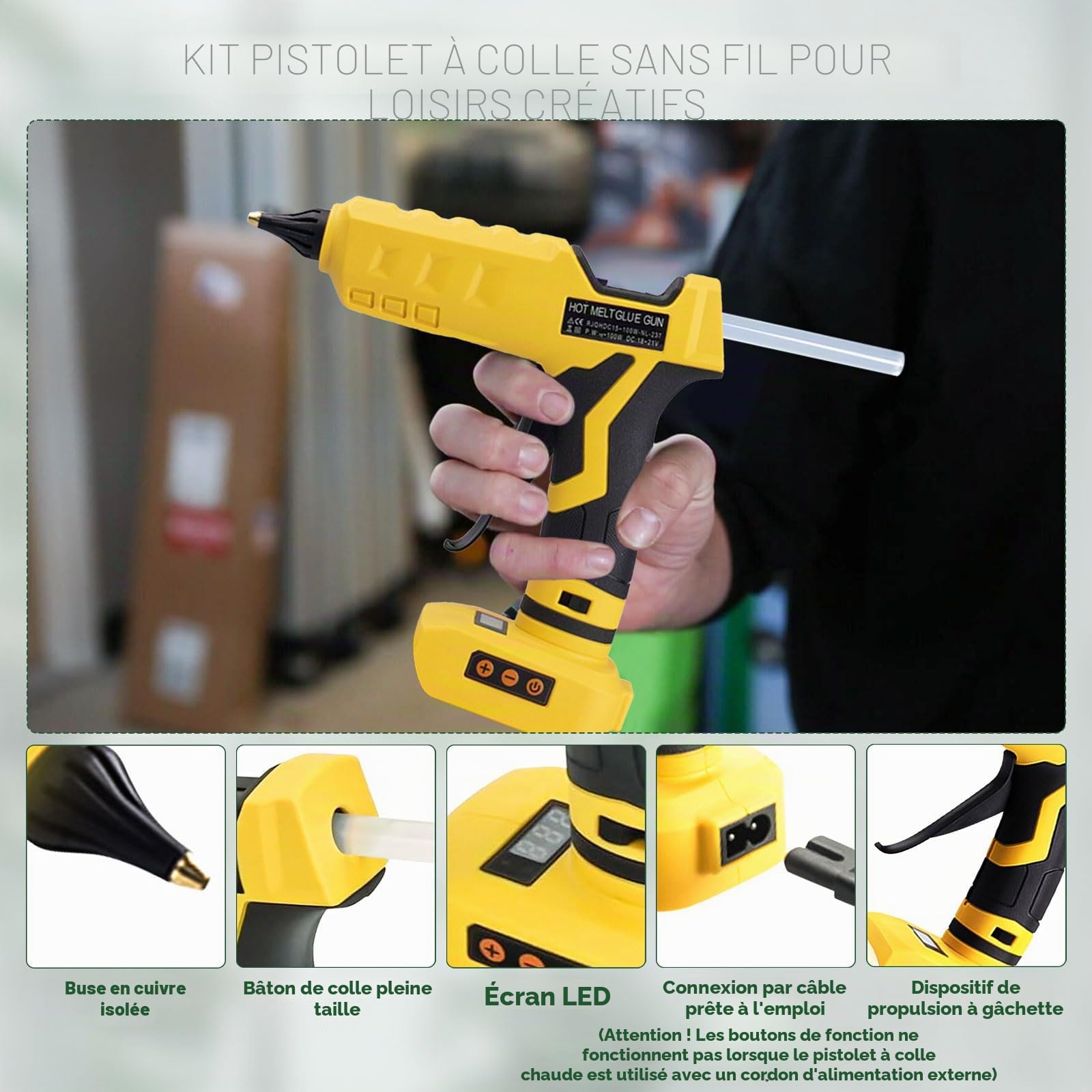 Pistolet à colle chaude Dewalt 18 V/20 V, 100 W - Pistolet électrique portable avec 30 bâtons de colle 11 mm pour réparation d'art et d'artisanat