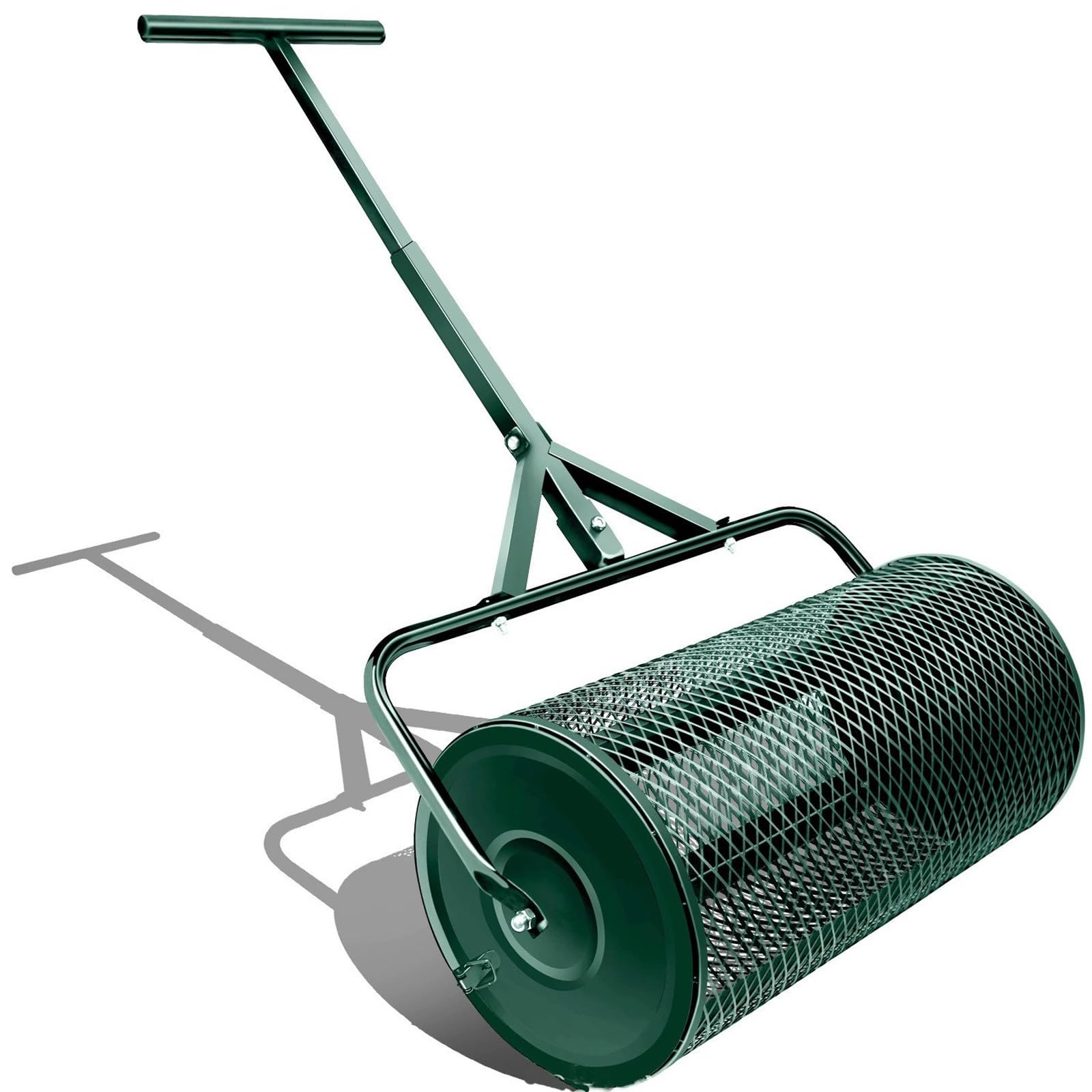 Esparcidor de semillas multiusos,esparcidor de abono de 27 pulgadas,esparcidor de estiércol liviano con mango mejorado en forma de T,rodillo de césped duradero,para plantar,Green-42 * 42 * 68cm