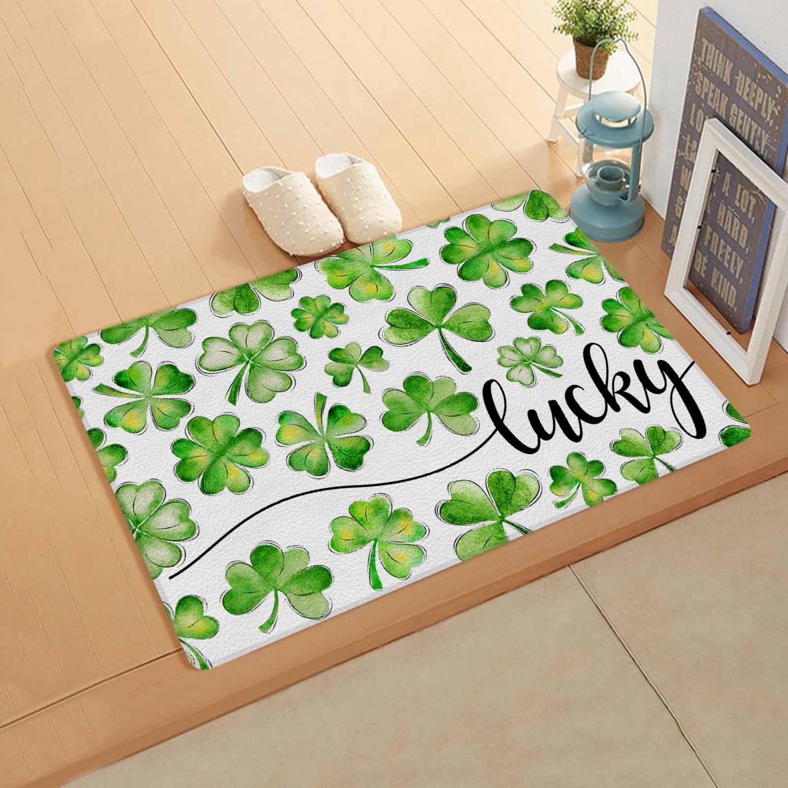 Jolunifun St. Patrick's Day Kitchen Bath Door Mat Cushioned Runner Rug,Washable Welcome Floor Sink Antifatigue Mat,Waterproof & Non-Slip Comfort Standing Doormat,Modern Green White Watercolor 18