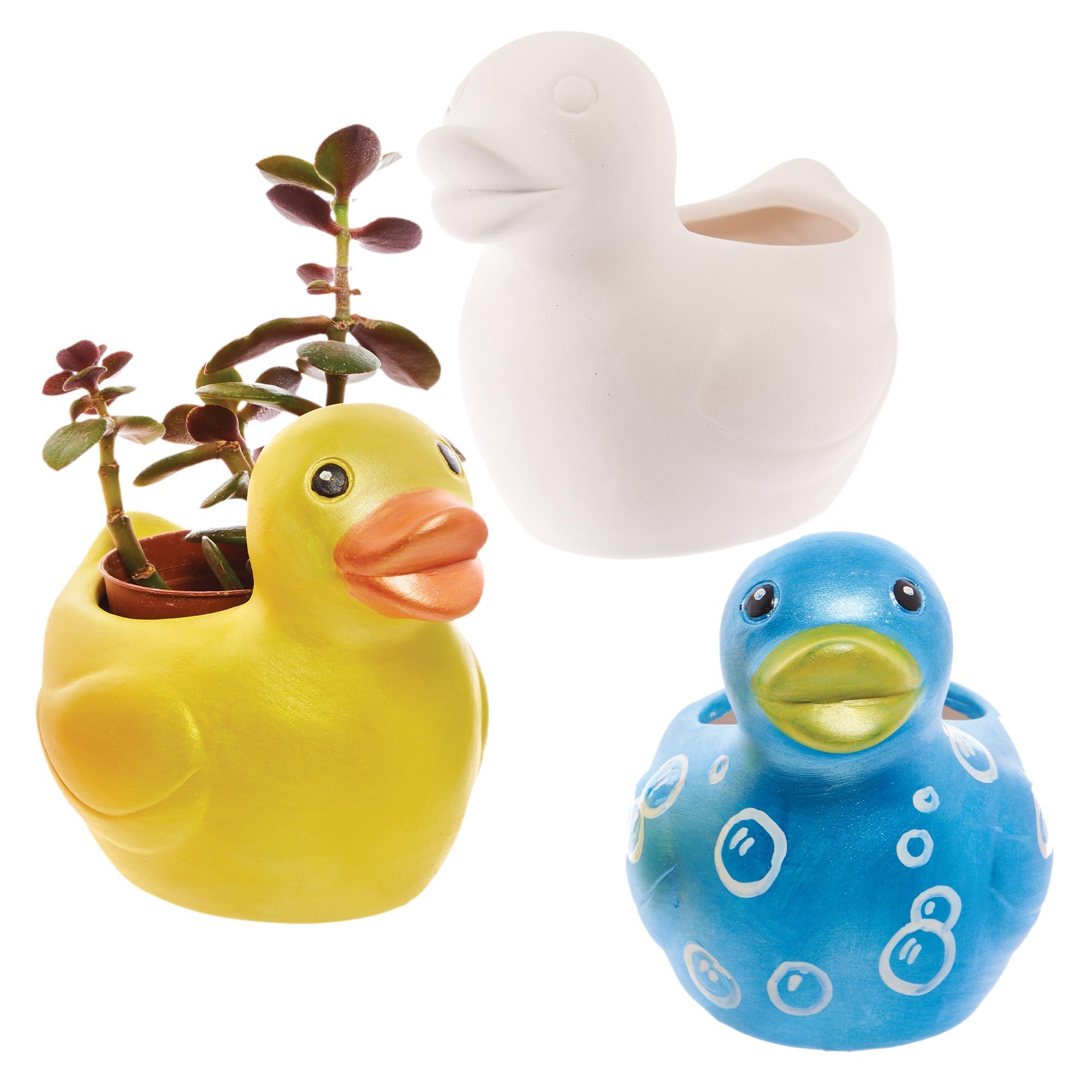 Baker Ross FX570 Duck Ceramic Flowerpots - Pack of 2, Ceramic Pots, Plant Pots, Paintable, Garden Planters, Craft Blanks