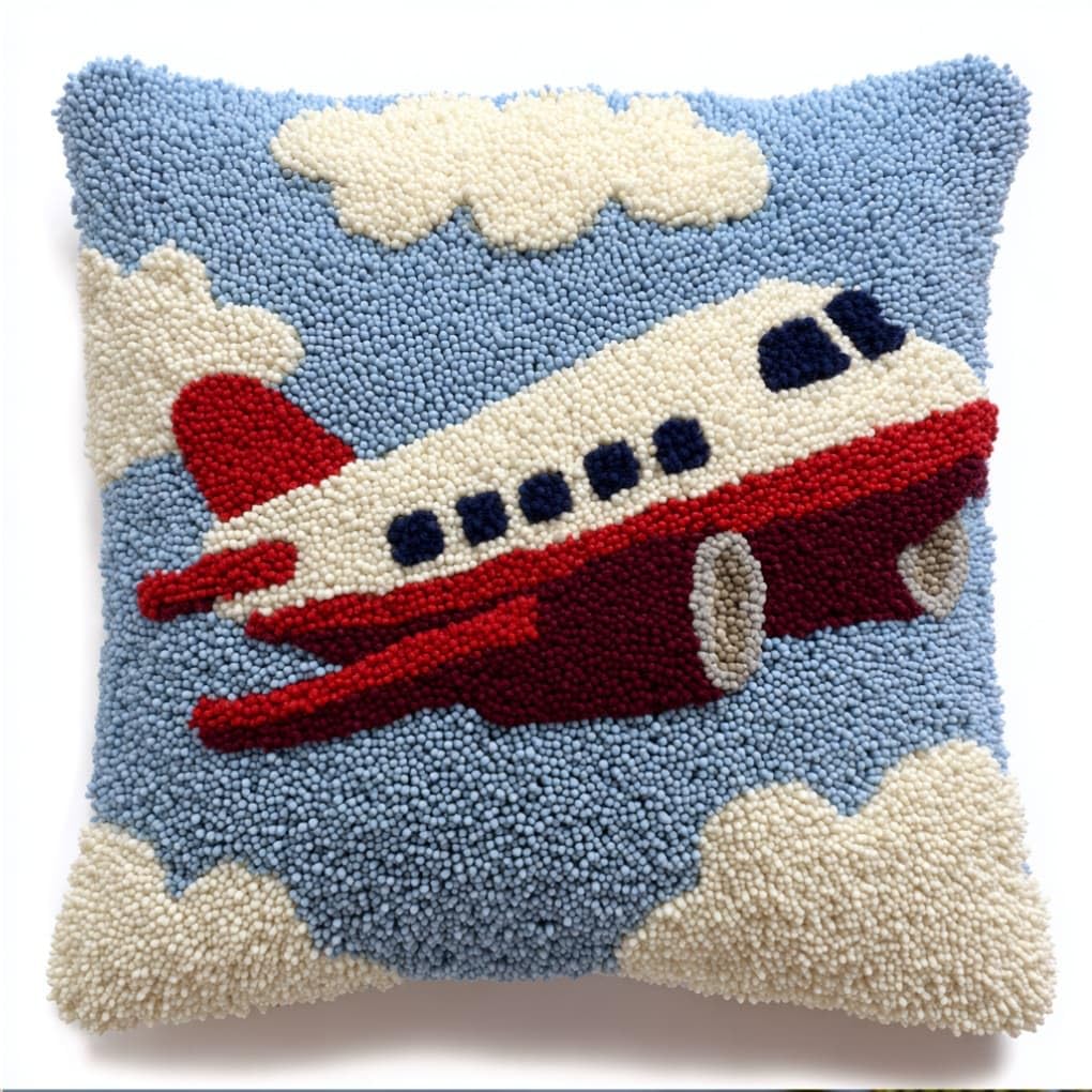 Latch Hook Pillow Kit For Adults,Airplane 17X17In Latch Hook Kit For Pillow Cover With Instruction For Beginner Cross Stitch Sofa Cushion Cover With Crochet Yarn For Beginners And Home Decor