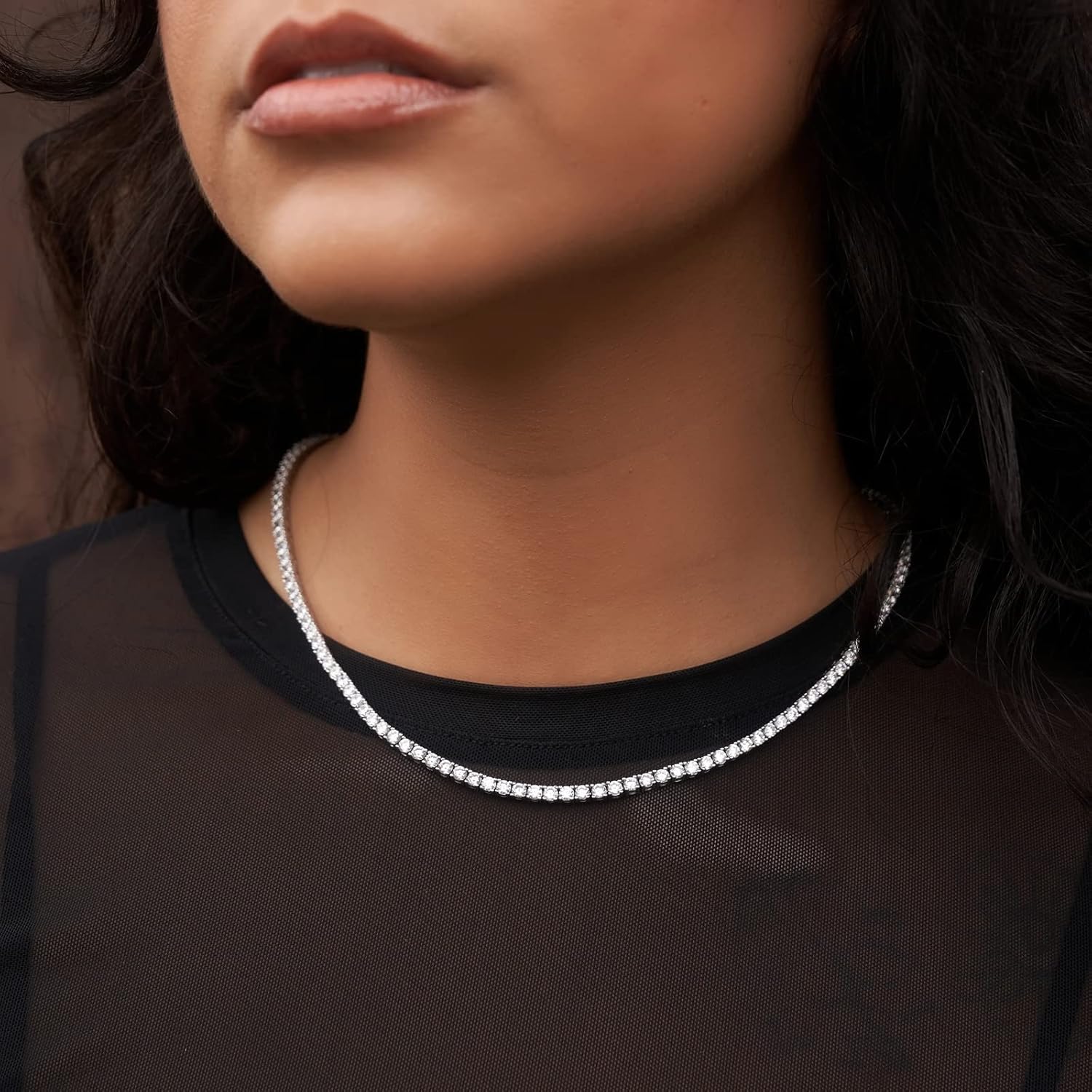 3mm Tennis Necklace for Women & Men, 14K White Gold Plated Cuban Link Chain 5A+ Cubic Zirconia Iced Out Choker Diamond Hip Hop Jewelry, Metal, Cubic Zirconia - Image 3