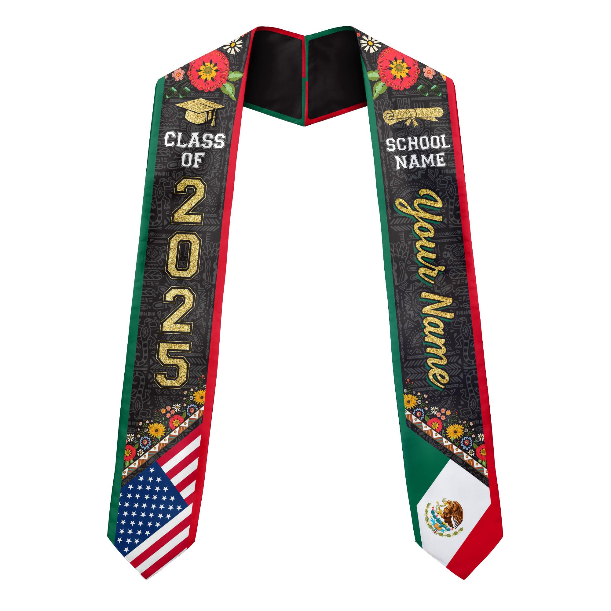 MonkeyVan Personalized Mexican Graduation Sash, Mexican American Flag Graduation Stole Graduation Stole Class Of 2025 Mexico Mxc 8