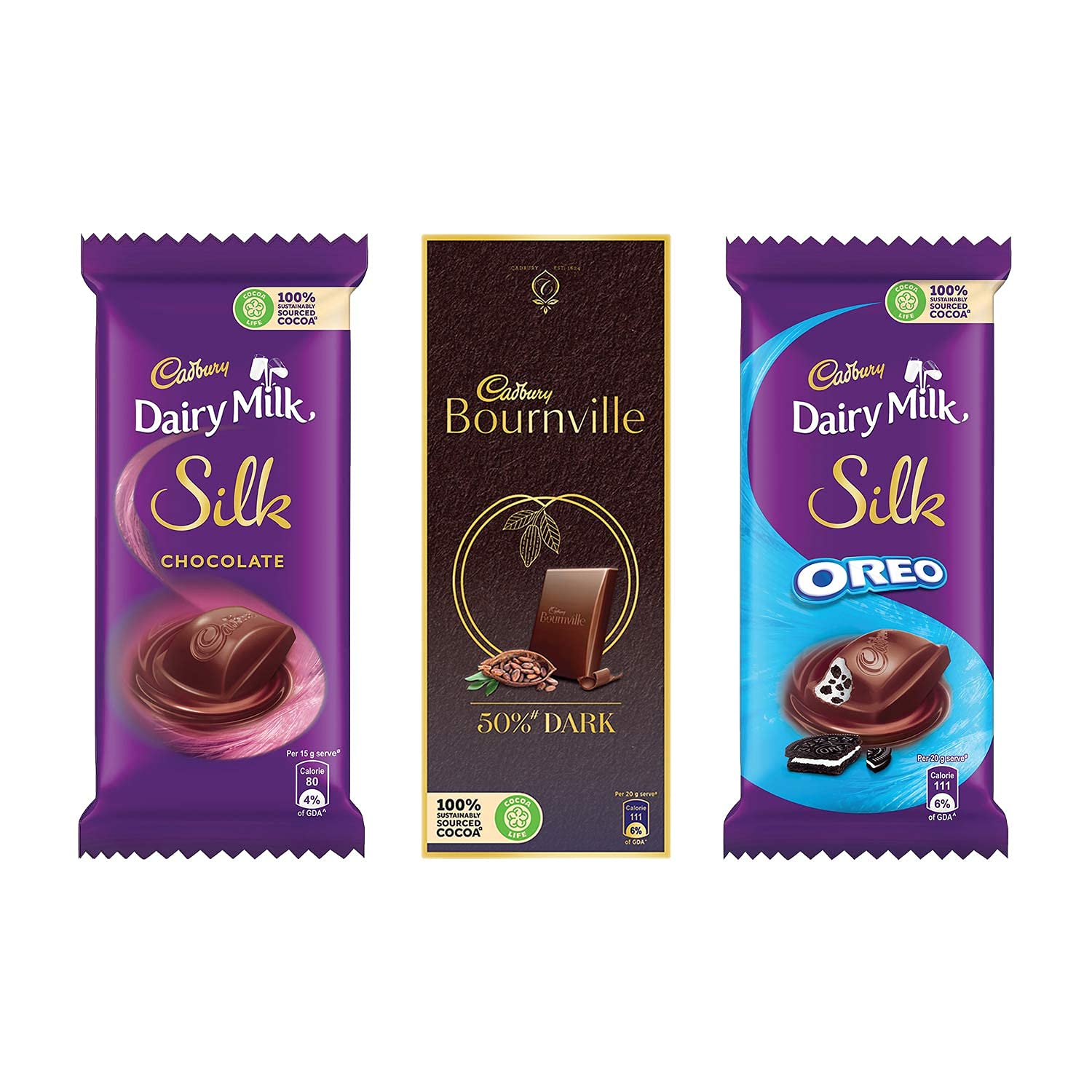 Cadbury Chocolates Combo (2 x Silk Plain 60g, 2 x Silk Oreo 60g and 2 x bournville Rich Cocoa 80g)