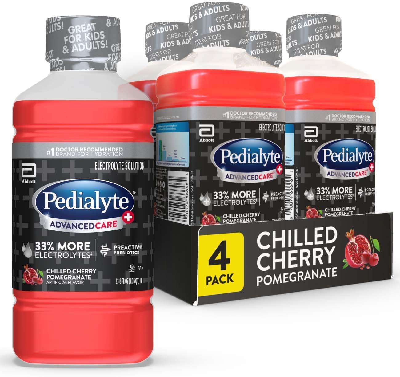 Pedialyte AdvancedCare Plus Electrolyte Drink, Chilled Cherry Pomegranate | Hydration Drinks for Adults & Kids to Restore Electrolytes when they are Dehydrated Due to Vomiting, Diarrhea, Fever, or Flu