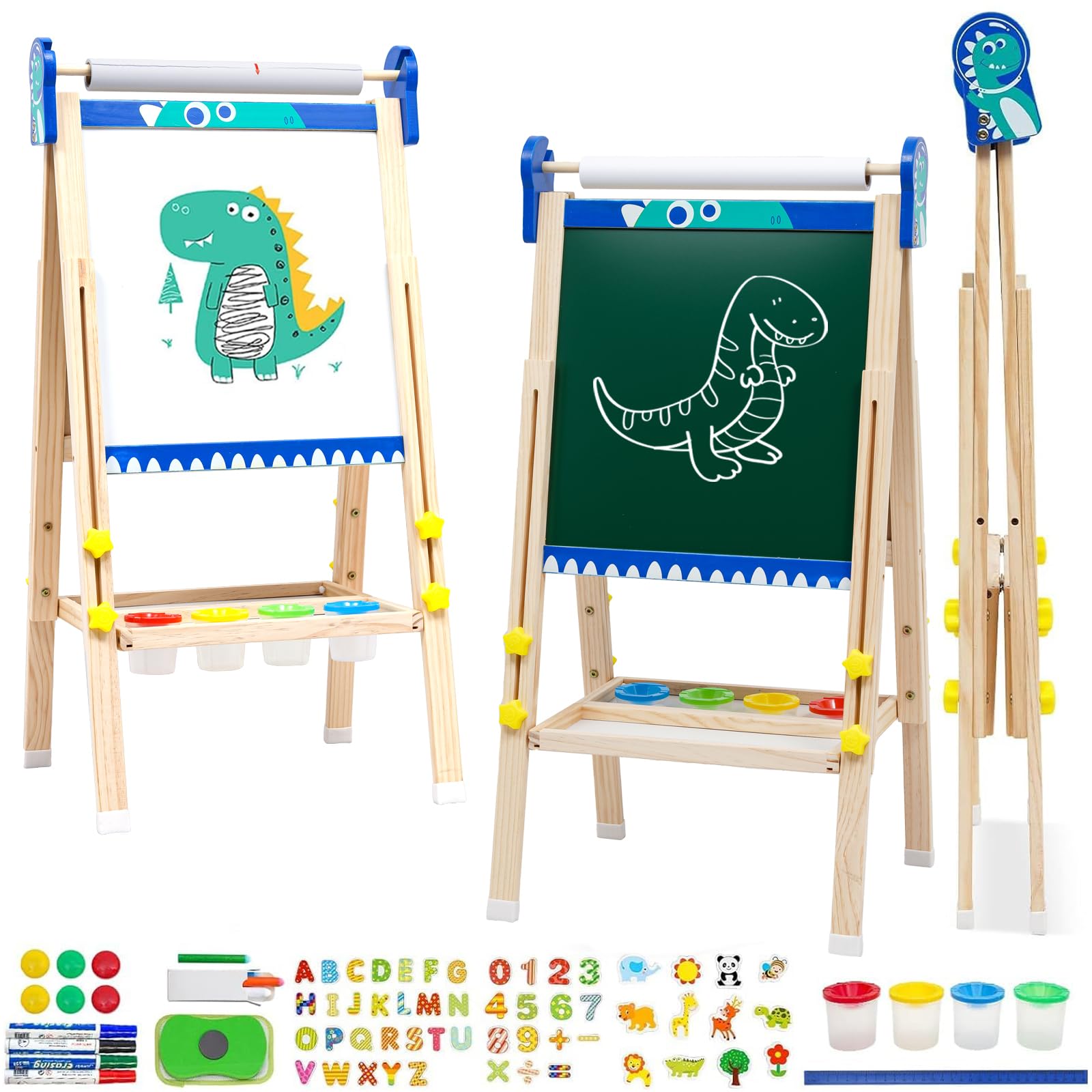 Drawing Board Kids Easel With Paper Roll Adjustable Double-Sided