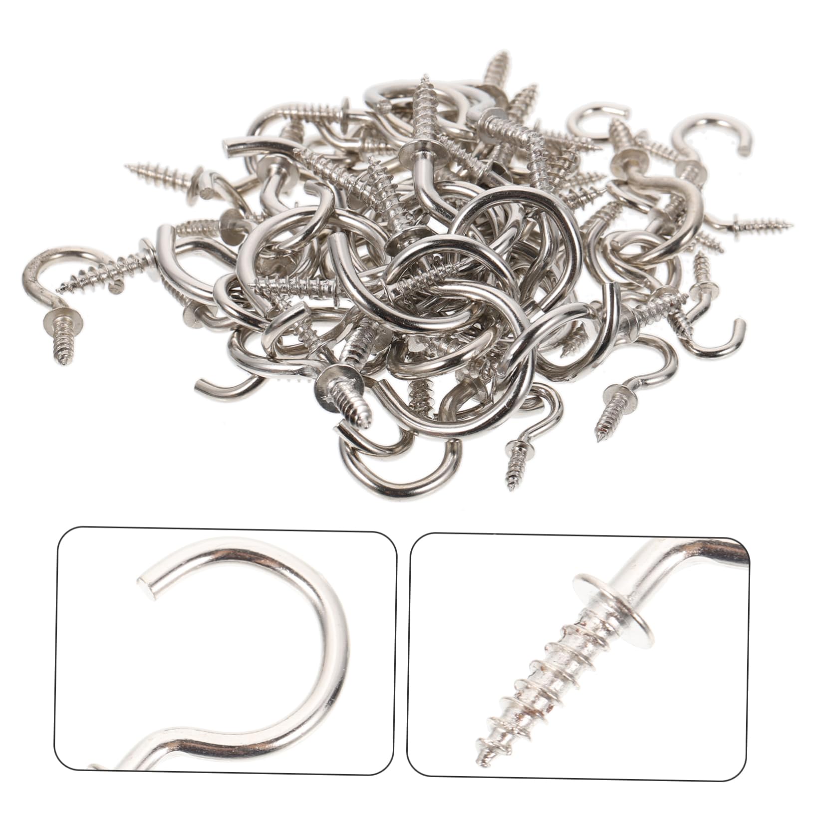 Niquelado Ganchos de techo de metal, ganchos de ojo atornillados, 60 ganchos for clavos, ganchos en forma de S, ganchos de techo for colgar plantas fácilmente