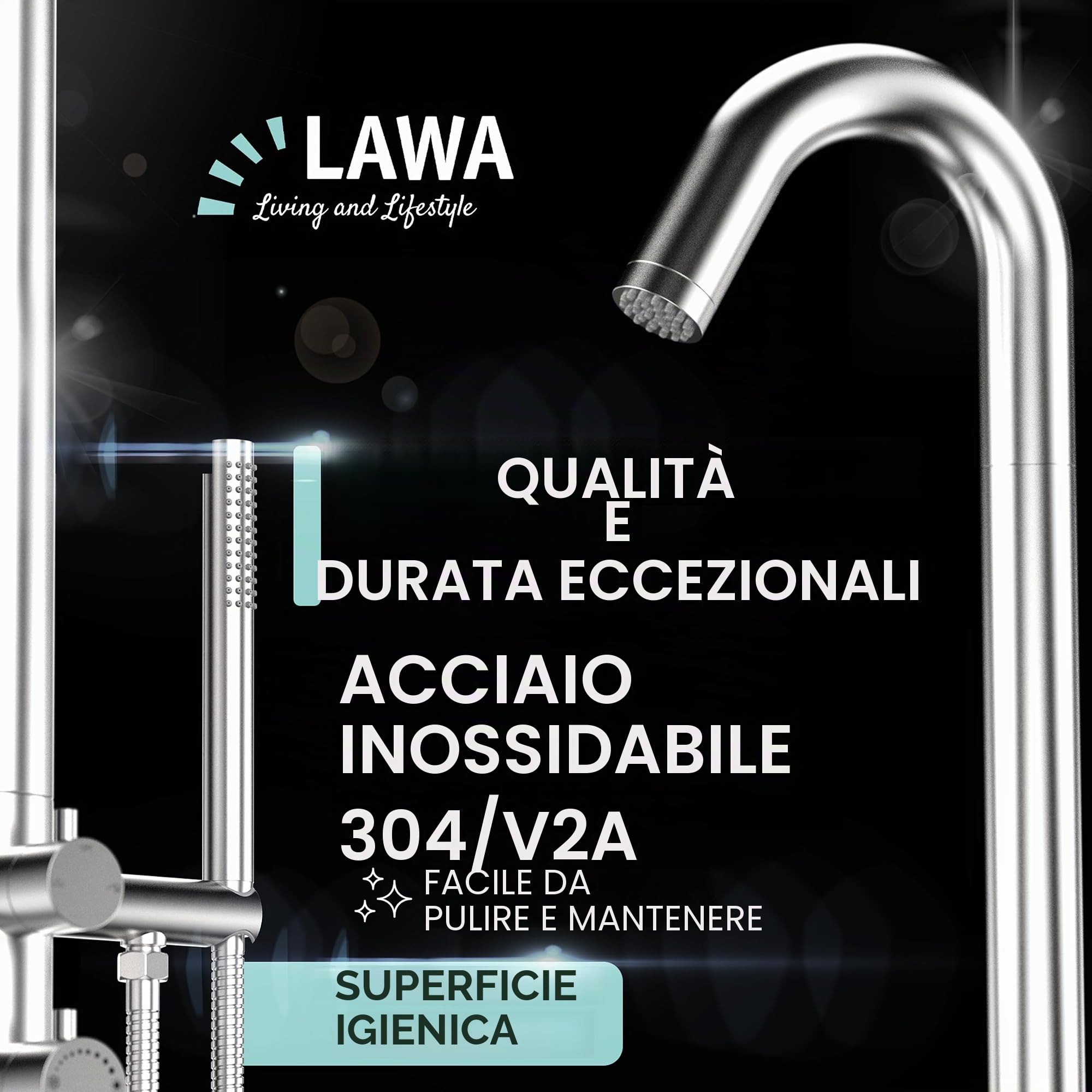 LAWA Doccia da Giardino Aisi 304 in Piscina Doccia a Pioggia Calda e Fredda