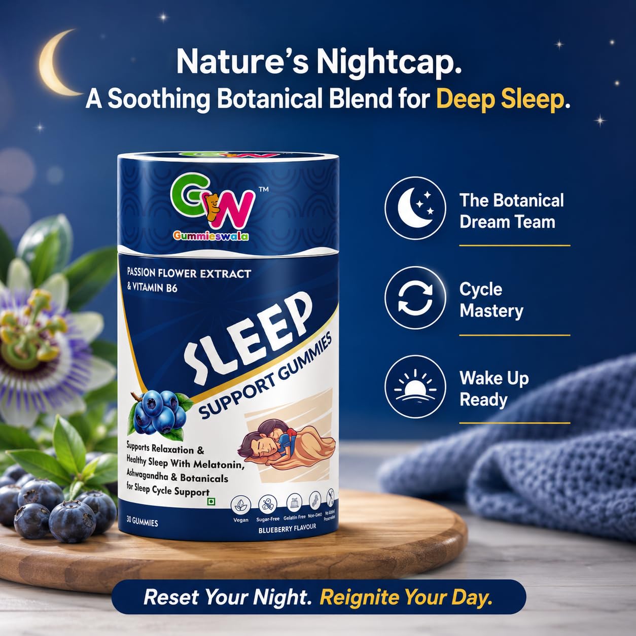 Sleep Support Gummies with Melatonin, Ashwagandha, Chamomile, Valerian Root & Vitamin B6 | Helps Promote Deep Sleep, Relaxation & Calm Mind | Vegan, Sugar-Free, Gelatin-Free | Blueberry Flavour | 30 Gummies — Amazon image 2