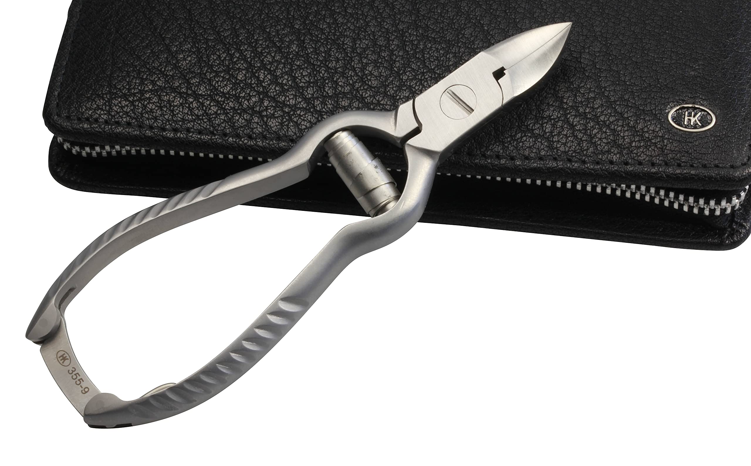 HK Manicure by Hans Kniebes - 6-teilig Maniküre Set - Nagelschere, Hautschere, Nagelzange, Pinzette, Feile, Hautdrücker/-messer – Maniküre-Etui aus Büffelleder schwarz