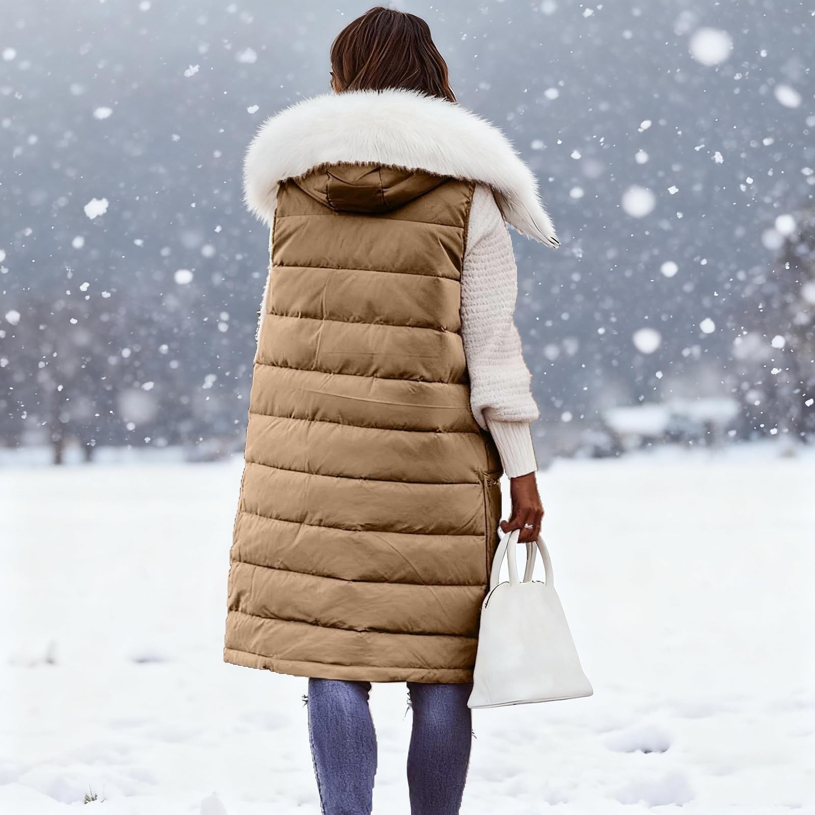 Genérico Chaqueta Plumas Mujer,Chaleco Acolchado Con Capucha De Longitud Media Cuello Falso Desmontable Y Botones Chaqueta De Corte Ajustado