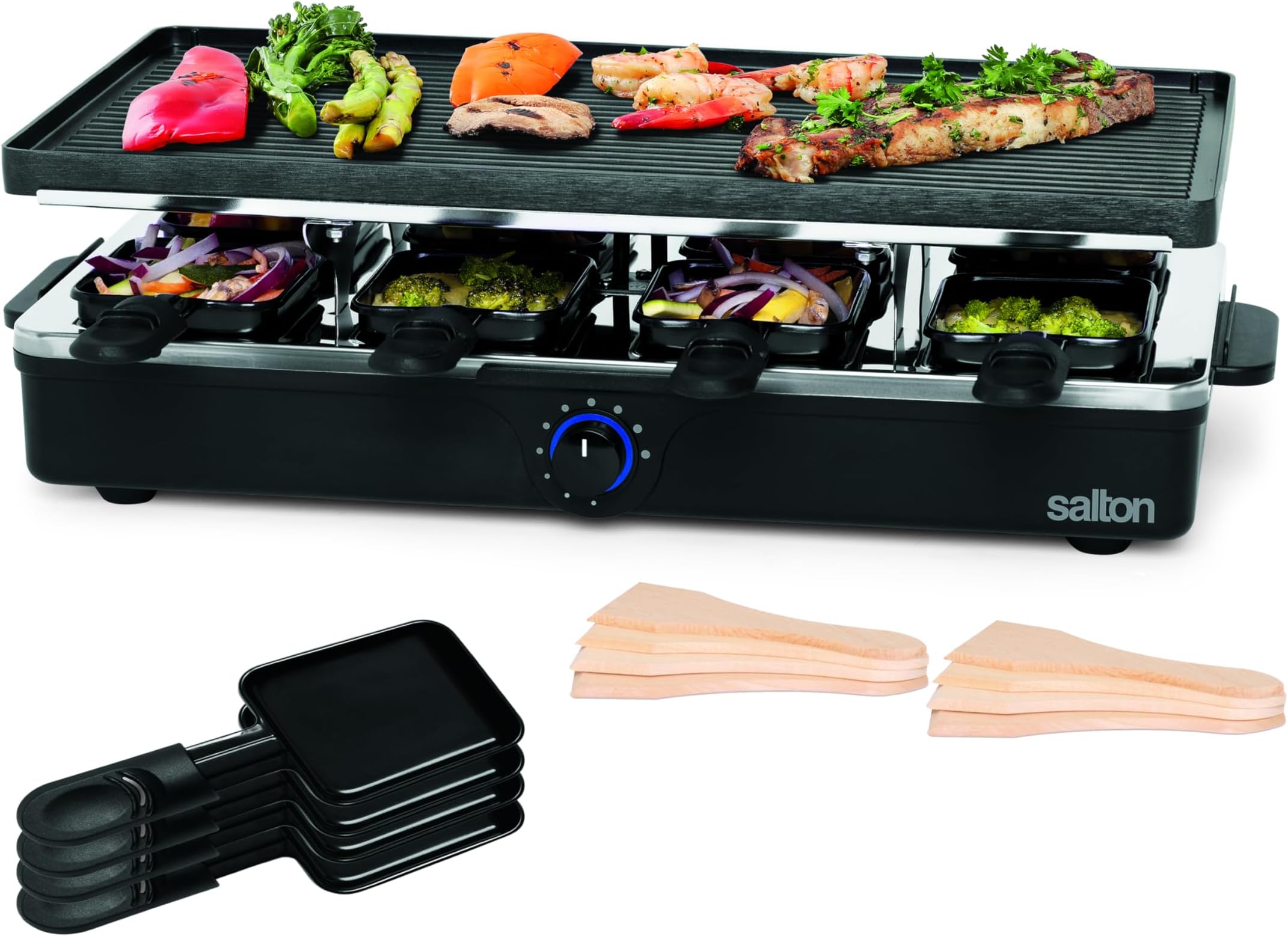 Salton Raclette Indoor Electric Party Grill & Raclette, 8 Person, Black