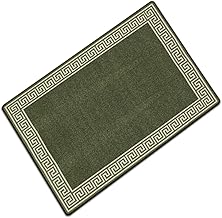 Door Mats Indoor Non Slip Mat Carpet Runners for Hallways Geometrical Border Low Profile Washable Runner Rug for Kitchen, Front Door Hall Hallways Living Room (50 x 80 cm, Green Cream)