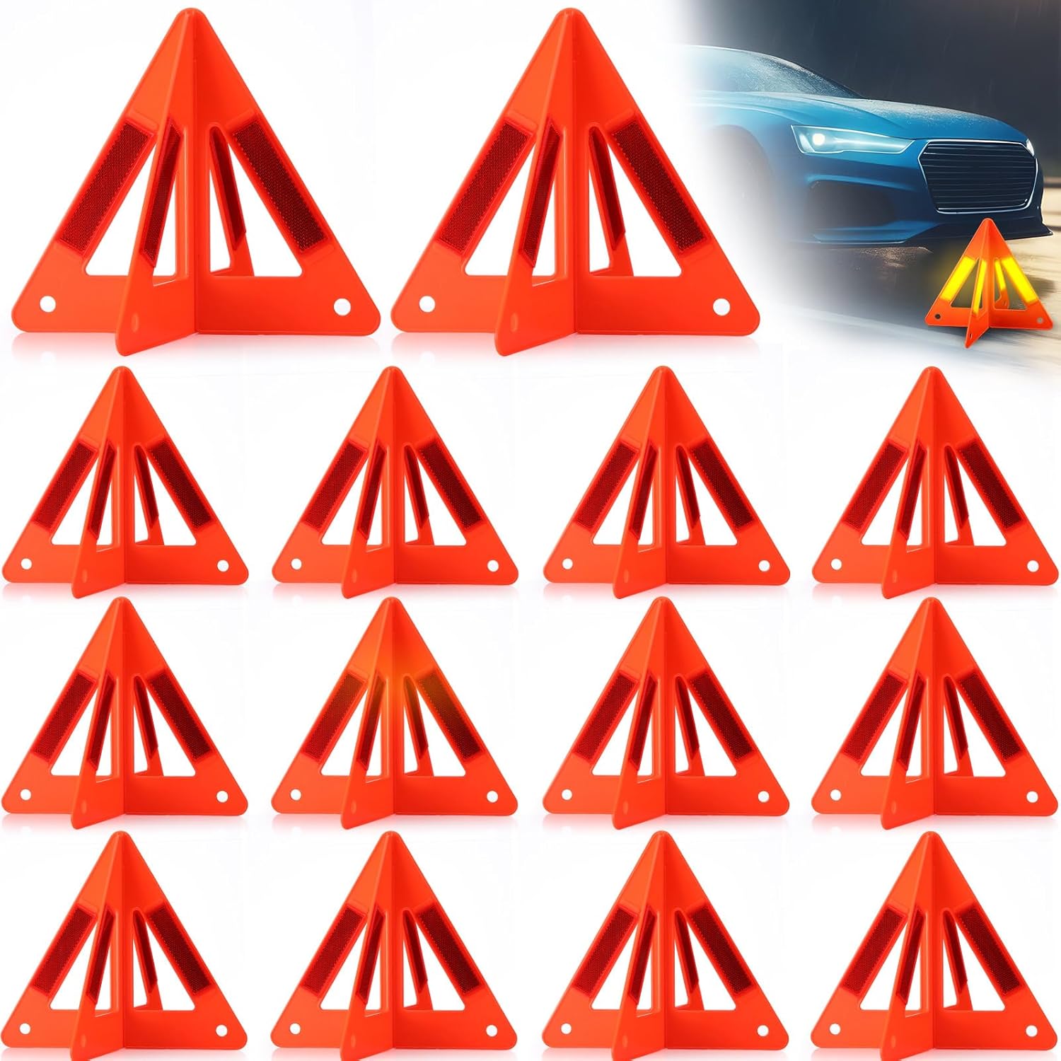 15 Pcs Emergency Reflective Triangles Sign Foldable Warning Safety Triangles for Vehicle Kit Portable Reflector Roadside Tools Suitable for Cars Trucks Breakdown