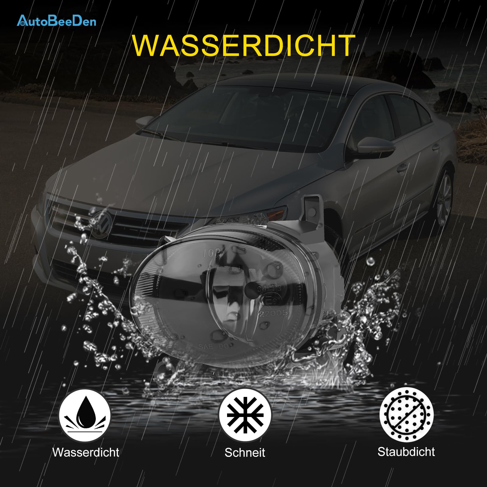 Reflektor przeciwmgielny kompatybilny z Audi A1, A5, A6, Q3, A4, 8X, 8K2, 8K5, 8T, 8F, 4G2, 4G5, 4GH 8UB 8UG, Volkswagen VW Passat CC 357, 06/2007-12/2014 (czarna soczewka)
