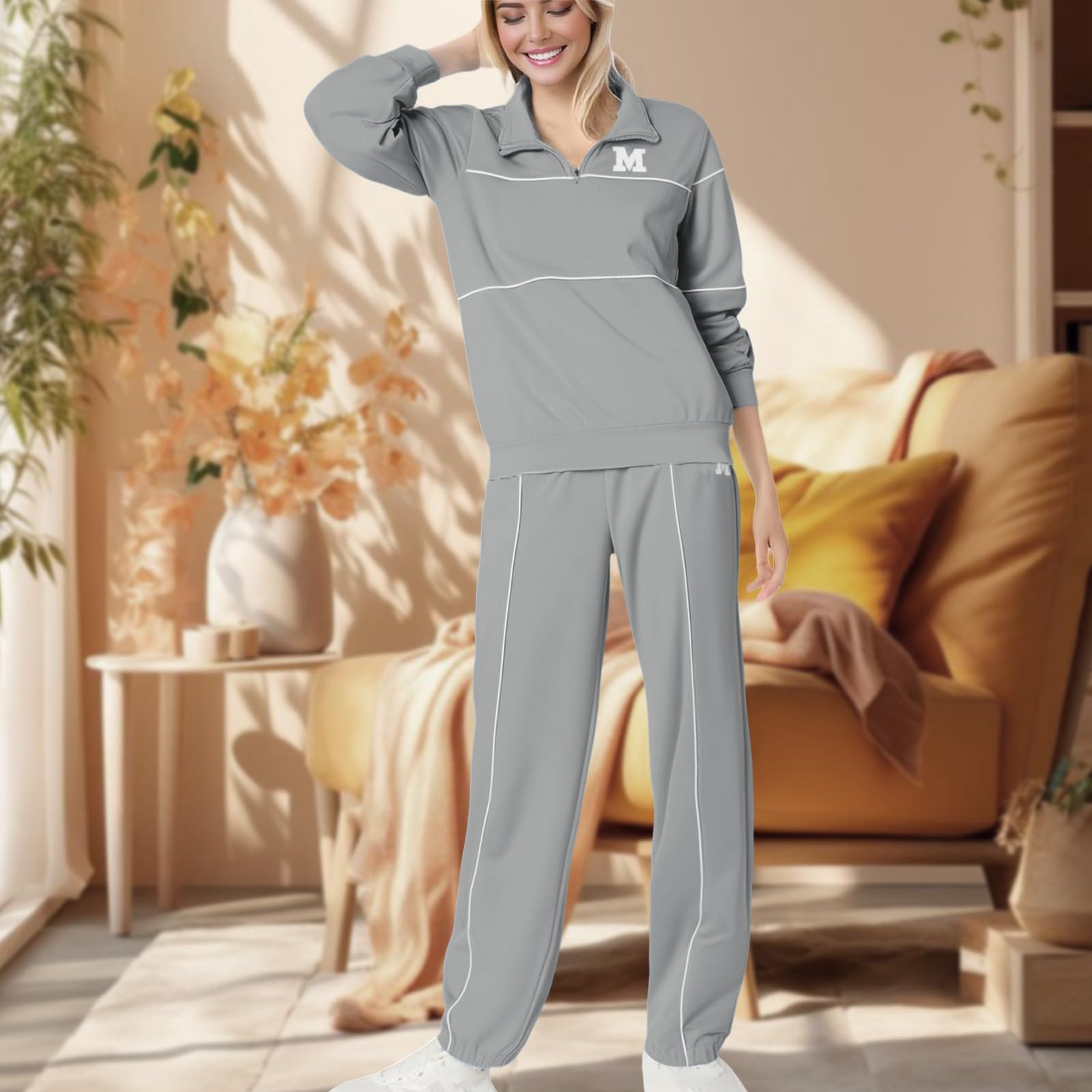 Damen Einfarbig Sport Freizeit Buchstaben Drucke Sweatshirt Zweiteiler Sets Für Winter