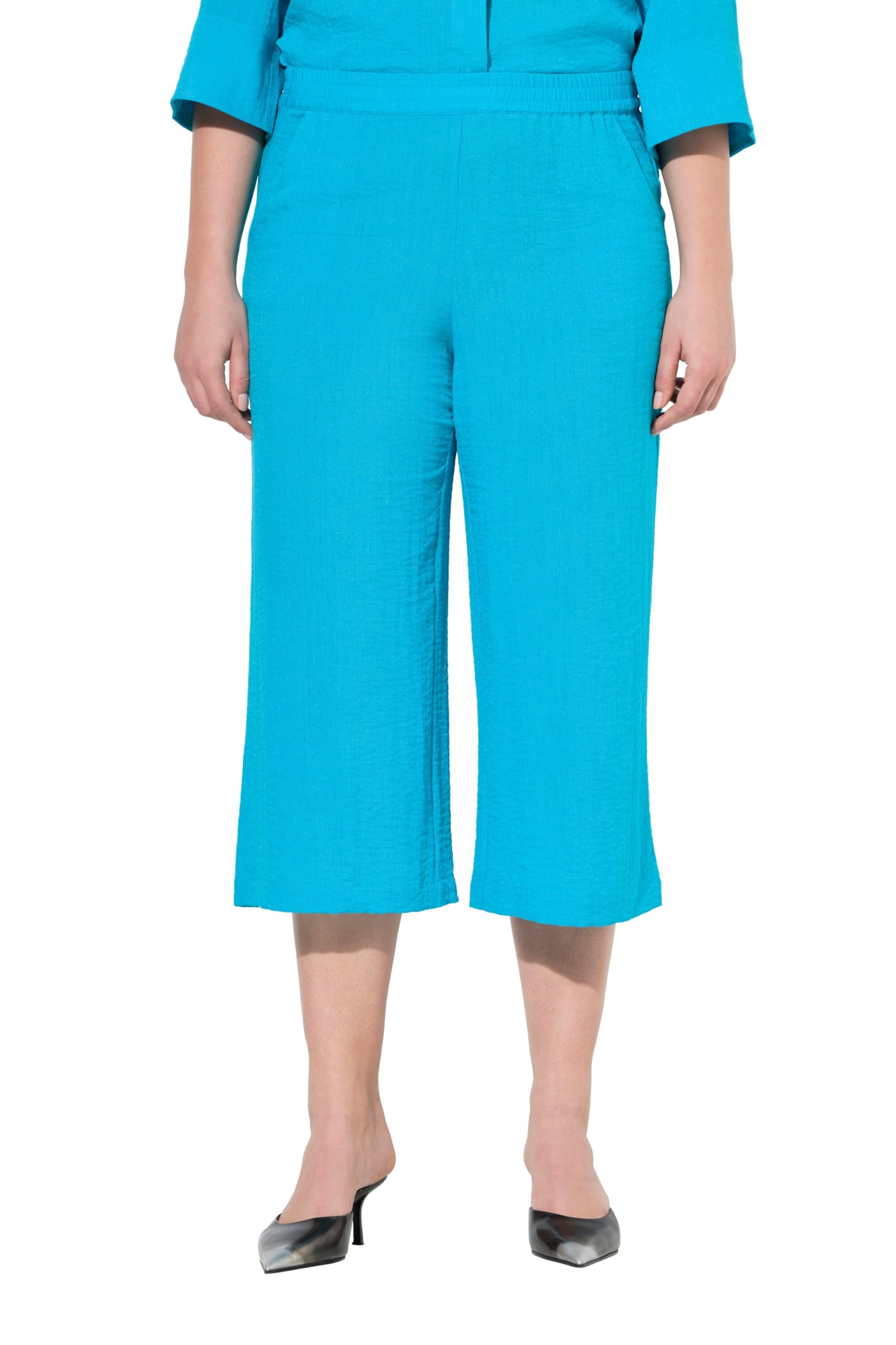 Ulla Popken Damen große Größen Übergrößen Plus Size Culotte, wadenlang, weites Bein, Elastikbund 827604