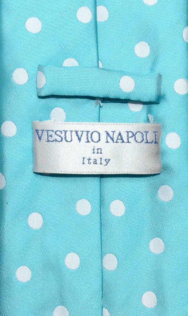 Vesuvio Napoli NeckTie TURQUOISE BLUE w/WHITE Polka Dots Design Men's Neck Tie