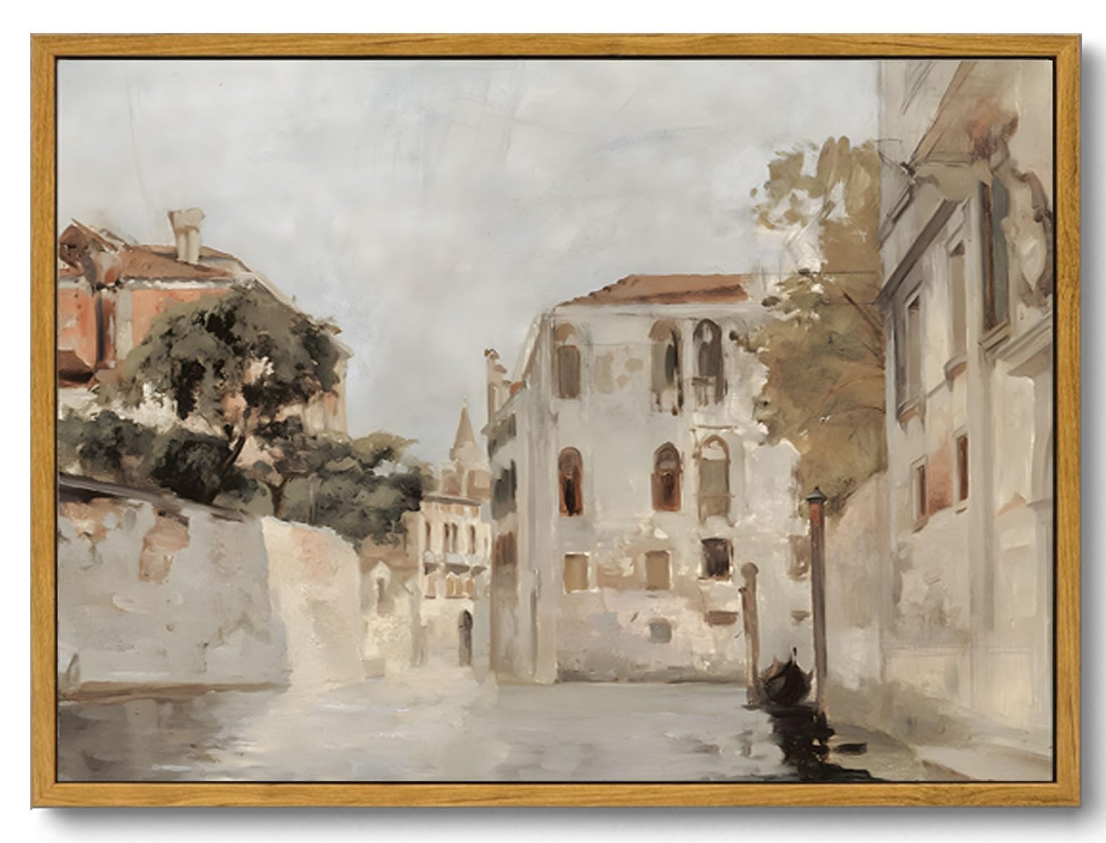 KISSFOX Framed Vintage Canvas Wall Art Retro Neutral Italy Cityscape Painting Prints Venice Picture Farmhouse Decor Kitchen Bathroom Bedroom Living Room