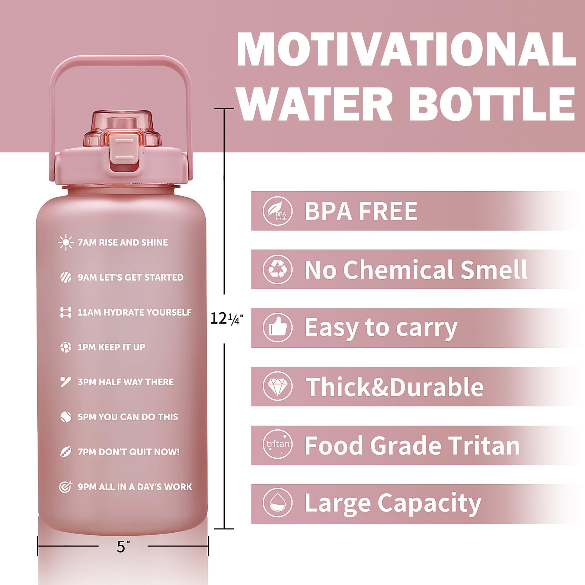 ST-YIBEN Große motivierende Wasserflasche mit Zeitmarkierung, auslaufsicher und BPA-frei, 3 Liter, Wasserflasche mit Strohhalm und Griff, Tritan, mattiert, für Damen und Herren, für Fitness,