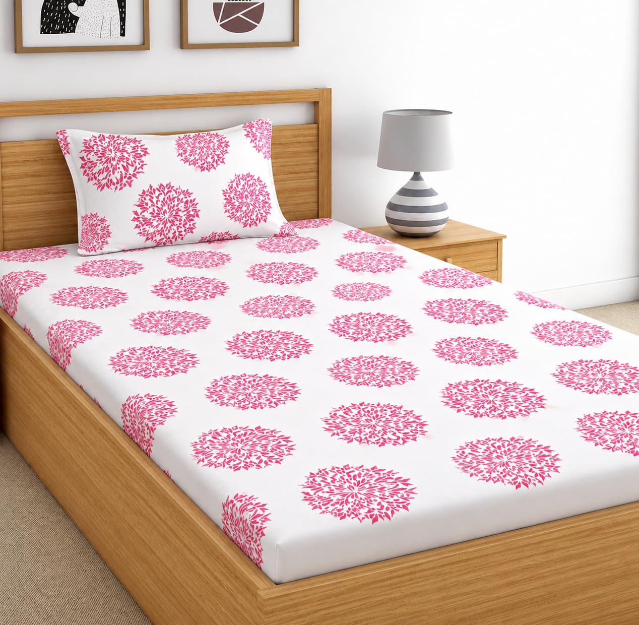DECORUM Glace Cotton Single Bedsheet with 1 Pillow Cover | Soft, Durable, Lightweight & Skin-Friendly Fabric| Suitable for Single/Diwan Bed Size