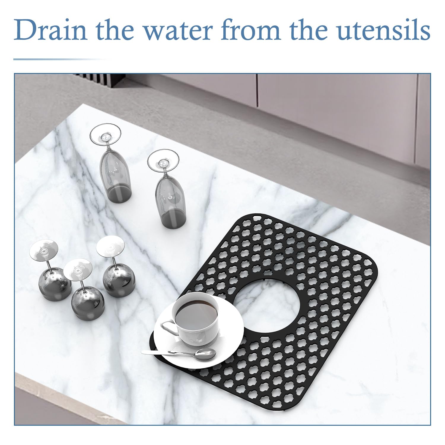 Paquete de 2 protectores de silicona para fregadero de cocina y baño, 13.58 x 11.6 pulgadas, resistentes al calor, protectores de fregaderos antideslizantes y duraderos, de silicona, drenaje 3