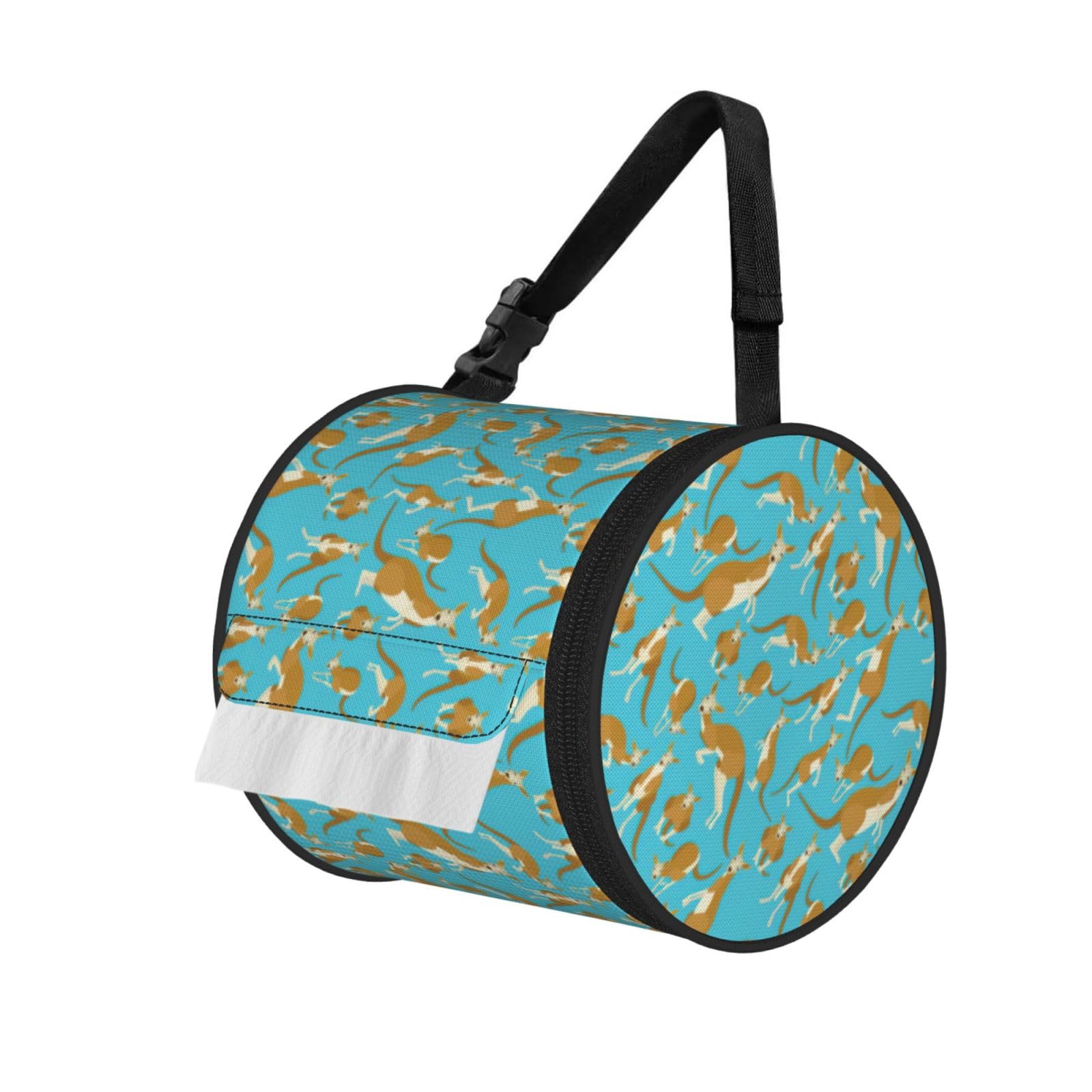 Funny Cartoon Kangaroo Zoo Printed Hanging Tissue Organizer, Smooth Zipper Oxford Cloth Roll Holder for RV Bathroom Desk