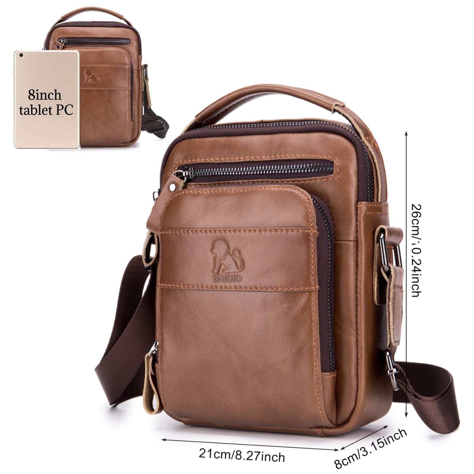 BAIGIO Bolso Hombre Bandolera Cuero Vintage Bolso Mano Hombres Bolsos Hombre Pequeño con 5 Ranuras para Tarjetas Bolsa de Hombro para Negocios, Trabajo, Viaje, Vida Cotidiana
