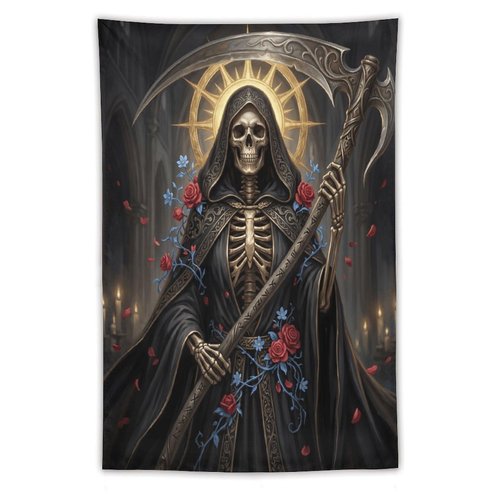 H3B8U2Y5 Grim Reaper Cathedral Wall Tapestry, Oil Painting Style, Dorm Room