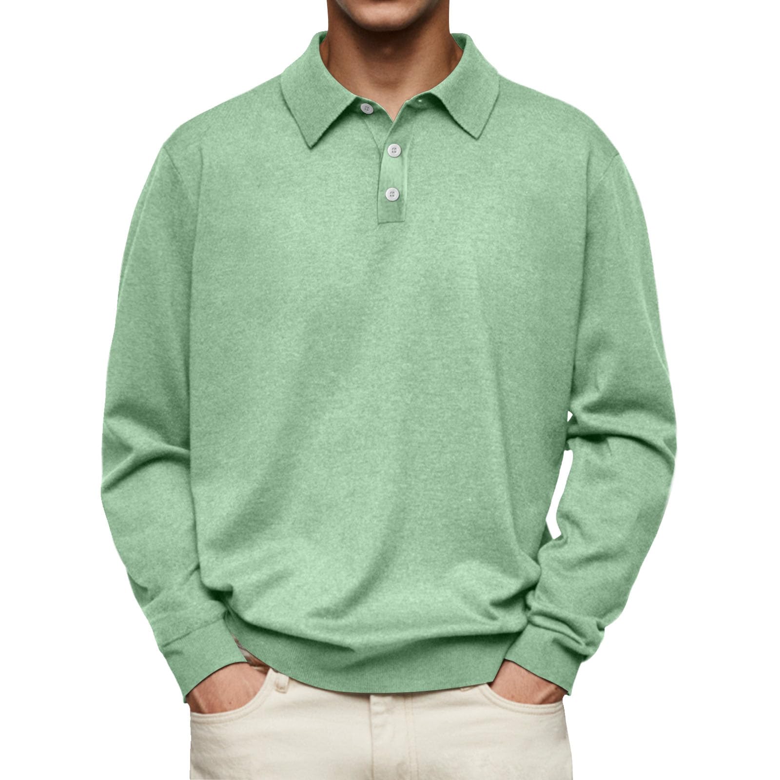 Collared Polo Shirts for Men Pullover Long Sleeve Button Shirts Casual Business Tops Fashion Basic Work Golf T-Shirts
