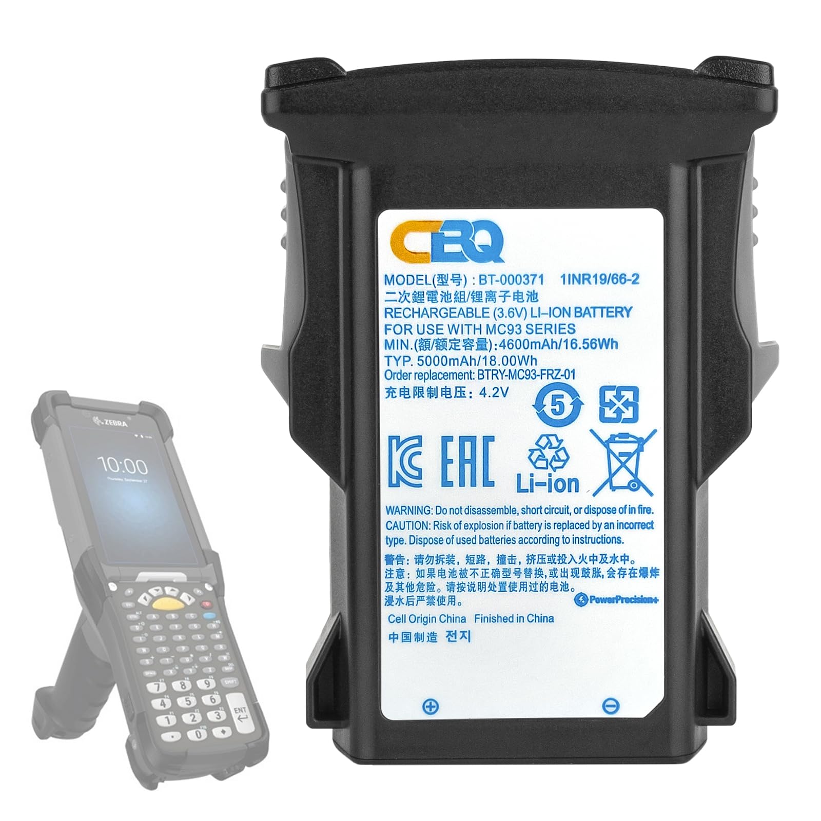 CBQ BT-000370 for Zebra MC93 Battery Replacement, Compatible with MC930 MC9300 MC9400 MC9401 MC930B MC930P MC93N0-G MC93P MC93N0 Barcode Scanner, BT-