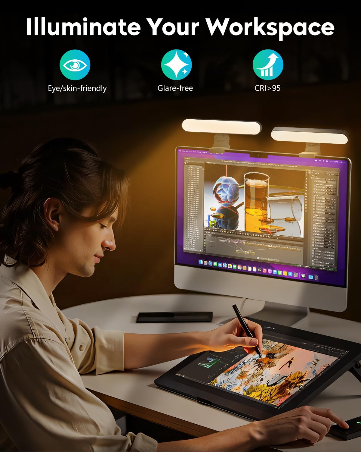 UBeesize Illuminazione per videoconferenza, luce di streaming a LED per videochiamate, luce webcam con supporto monitor regolabile, illuminazione zoom per computer, anello luminoso portatile per