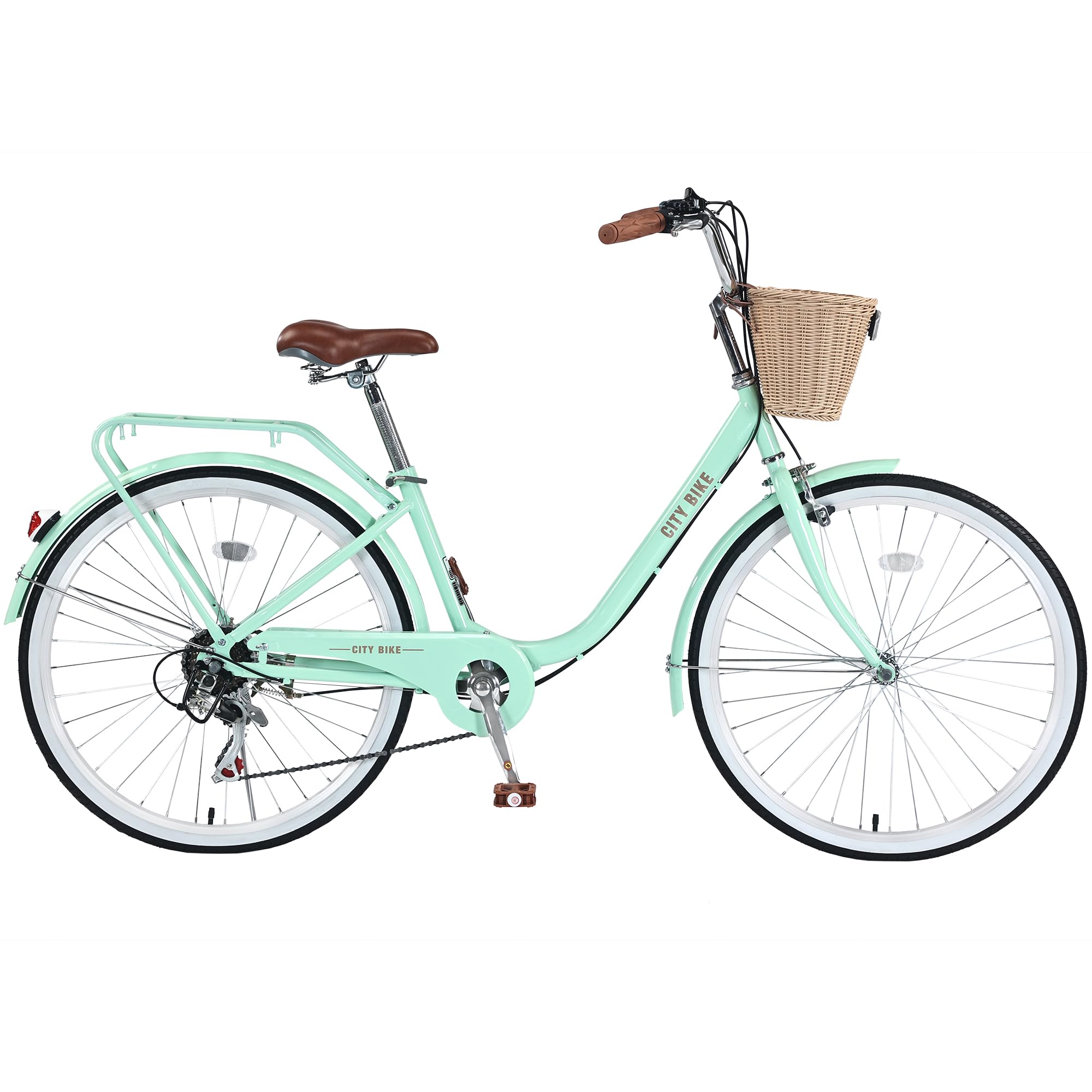 7 Speed Beach Cruiser Bike for Girl & Women, 22 & 26 inch Commute Bike for Adults Womens Bicycle with Basket Adjustable Seat, Multiple Color Best Gifts for Christmas. (26