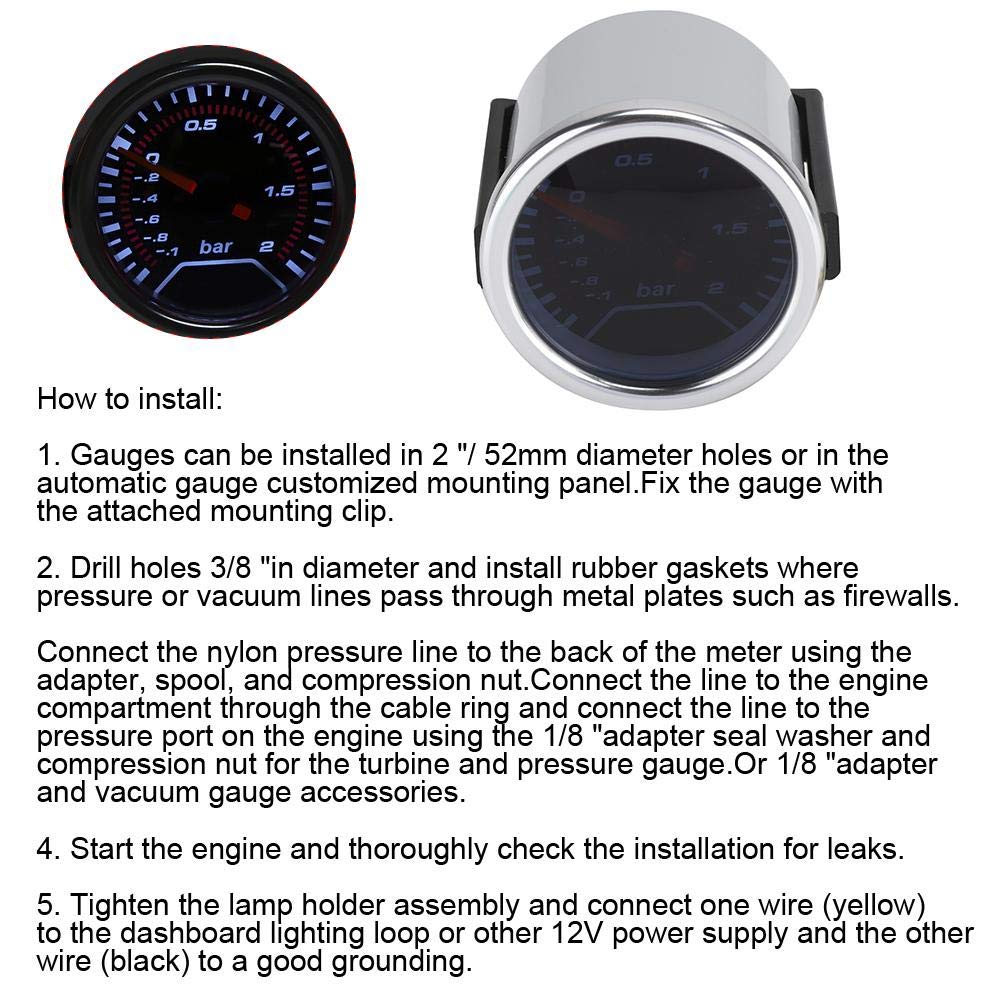 12V 1-2Bar Modificado Boost Gauge Mecánico Turbo Presión Medidor 52mm/2in