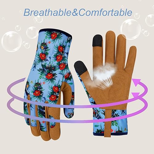 Miniatura 4 de Guantes de jardinería de cuero para mujer, a prueba de espinas, guantes de jardín para pantalla táctil, guantes de trabajo, regalos, M