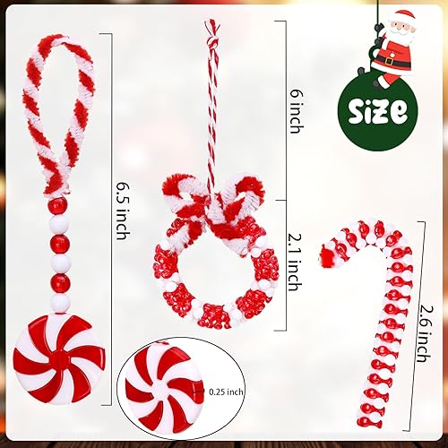 Miniatura 3 de Adornos navideños para adultos y niños, 24 juegos de adornos navideños rojos y blancos, kit de adornos de menta con cuentas y bastón de caramelo