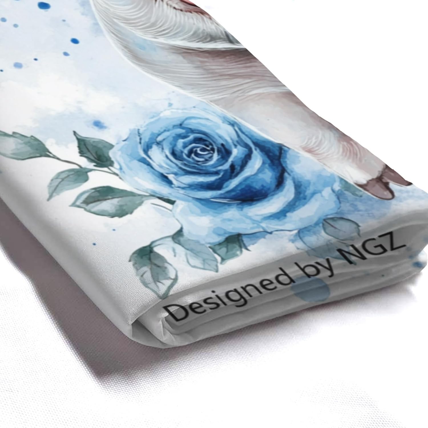 NGZ Valentine Floral Shower Curtain for Decoration, Pig with Blue Rose, 72x72 Inch, Fabric, with 12 Hooks