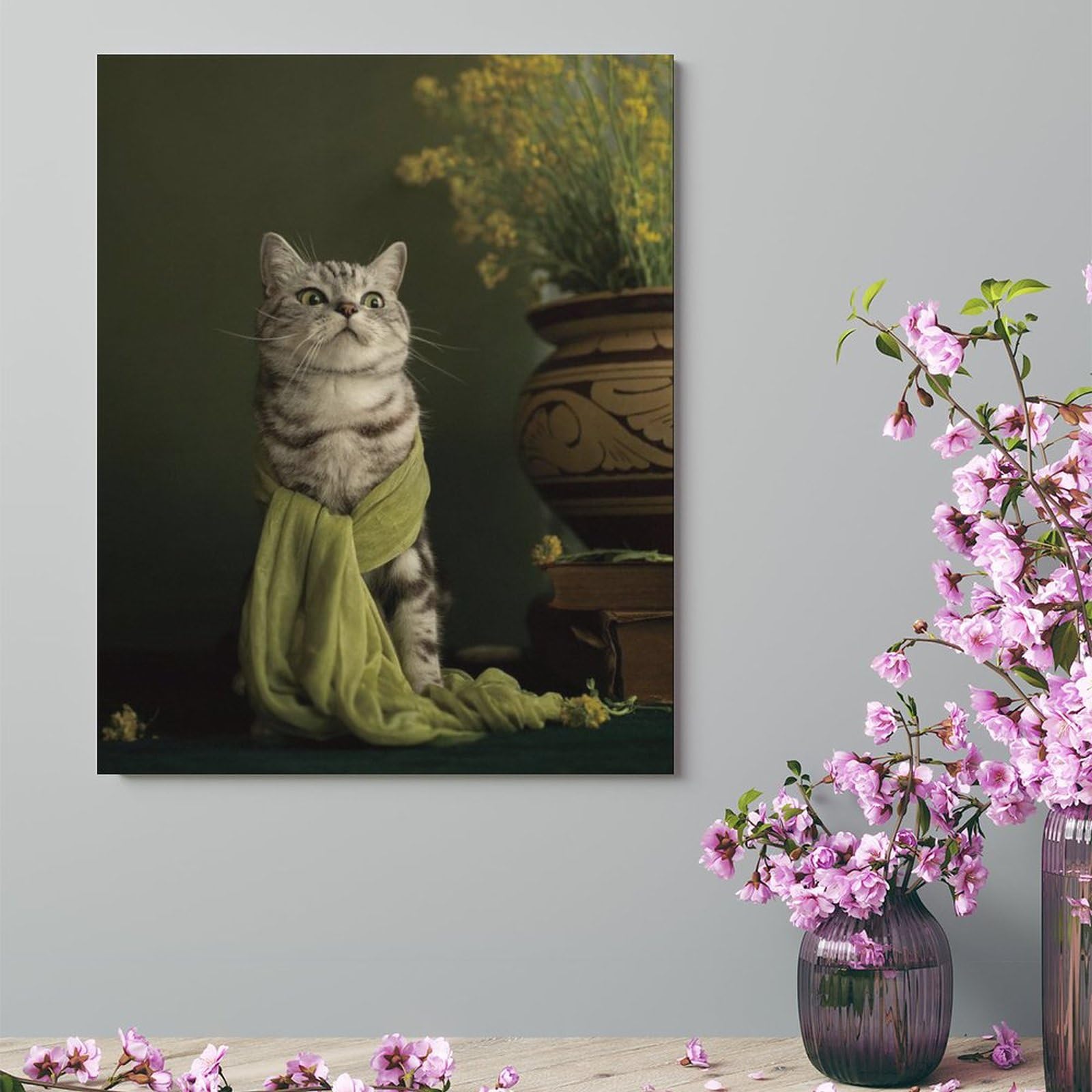 100%手描き 猫の油絵虎顔猫 リラックス 木製フレーム付き 100%手描き 猫の油彩画 虎顔猫 リラックス 木製フレーム付き 100