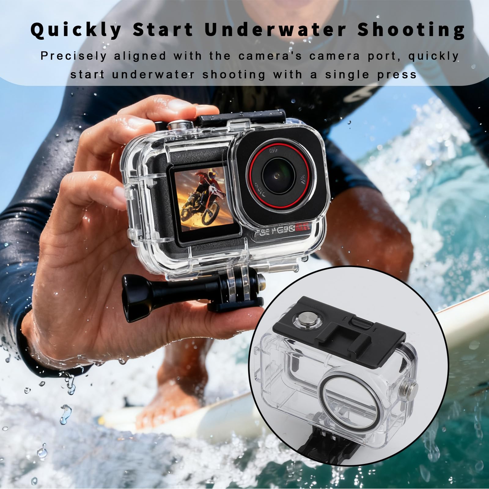 VOSSOT Custodia impermeabile per DJI Osmo Action 5 Pro/Action 4/3 50M/164FT perfetta per fotografia subacquea e accessori da viaggio Custodia con pellicola anti-appannamento Dual Cold Shoe Design