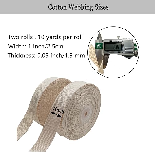 Miniatura 2 de Correas de algodón  1 pulgada, 2 rollos20 yardas para asas de bolsa, bolsa de mano, cinturón de tela, artes y manualidades (natural)