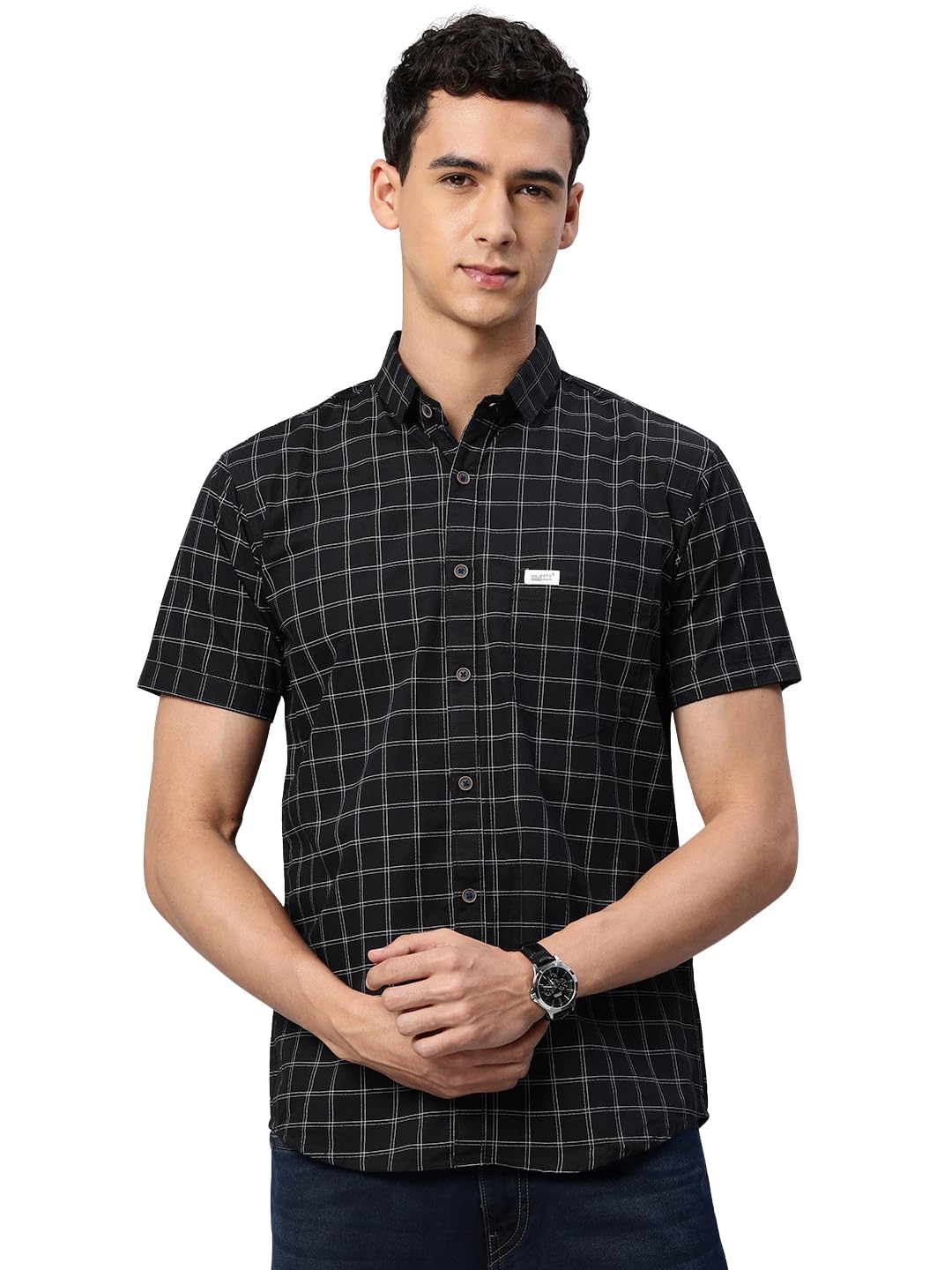 Majestic Man Slim Fit Pure Cotton Half Sleeve Checked Casual Shirt