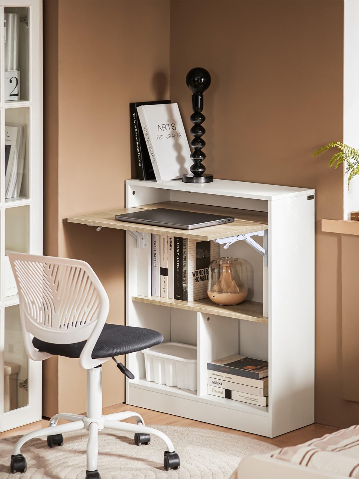 SoBuy Scrivania Pieghevole Salvaspazio per Ufficio e Casa Tavolo da Lavoro Multifunzionale in Legno con Design Richiudibile Ideale per Cameretta, Studio, Piccoli Spazi 70x57x85cm FWT104-WN