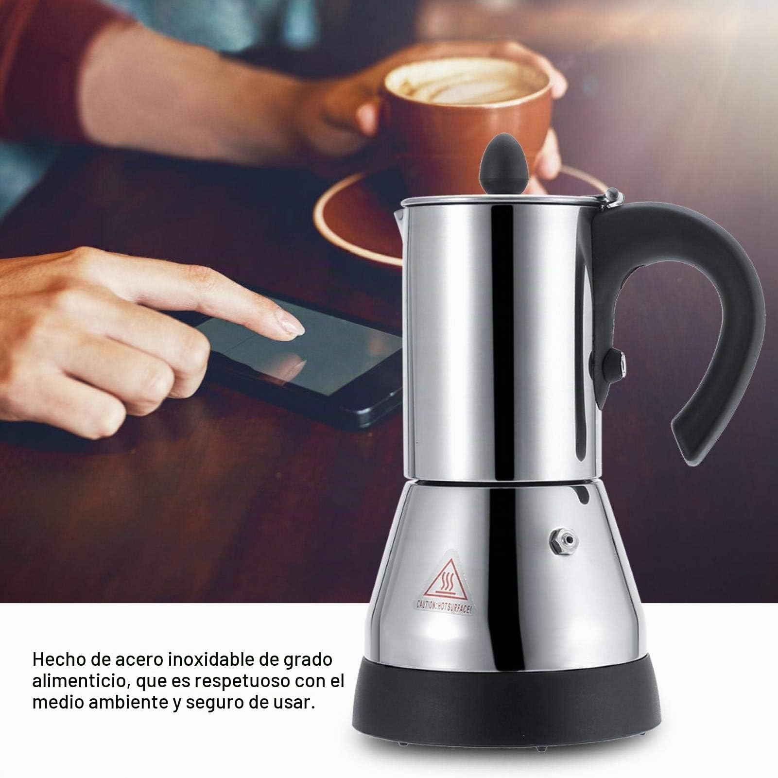Tyenaza Cafetera EléCtrica, Cafetera Moka EléCtrica de Acero Inoxidable de 200/300 Ml, Cafetera para Espresso de Acero Inoxidable para Estufa, Uso Adecuado la Oficina en Casa, Enchufe UE 220V(300Ml)