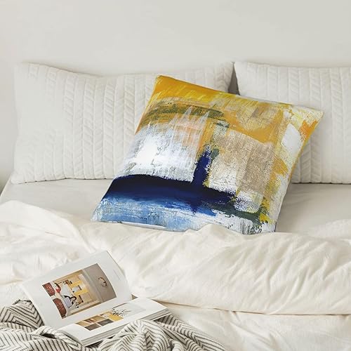 Miniatura 7 de NBFKDO Funda de almohada de arte abstracto azul y amarillo, color gris moderno, para dormitorio, sofá, sala de estar, 18 x 18 pulgadas