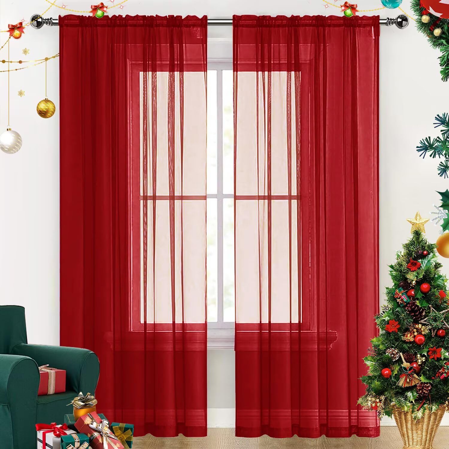SpaceDresser Sheer Voile Window Treatment Rod Pocket Curtain Panels for Kitchen Bedroom Living Room Drapes Sunlight Filtering Privacy Semi Home Decor