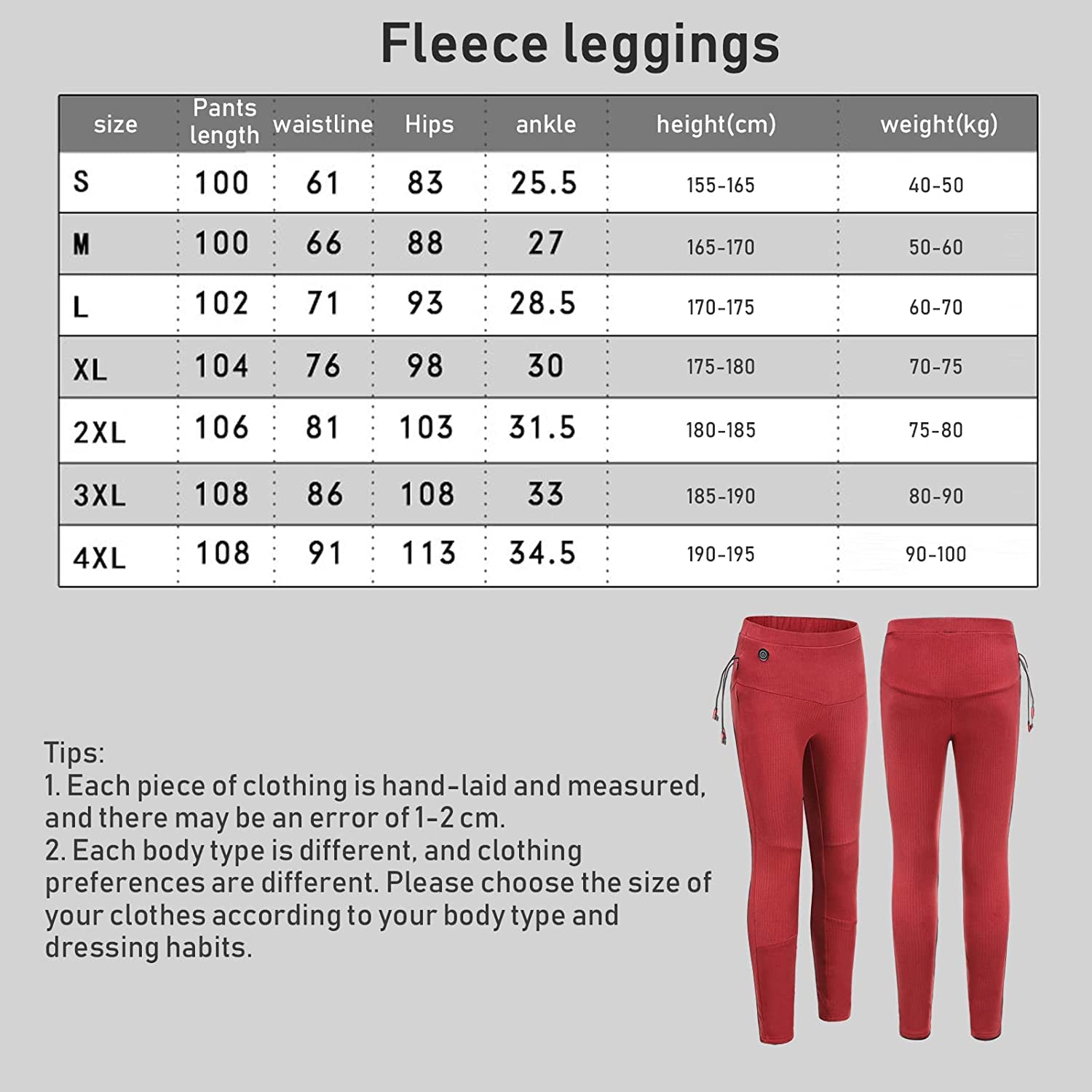 Bielizna termoaktywna dla mężczyzn i kobiet, legginsy z ogrzewaniem elektrycznym USB do użytku w pomieszczeniach, na zewnątrz i w sporcie (Color : Red, Size : M-Medium)
