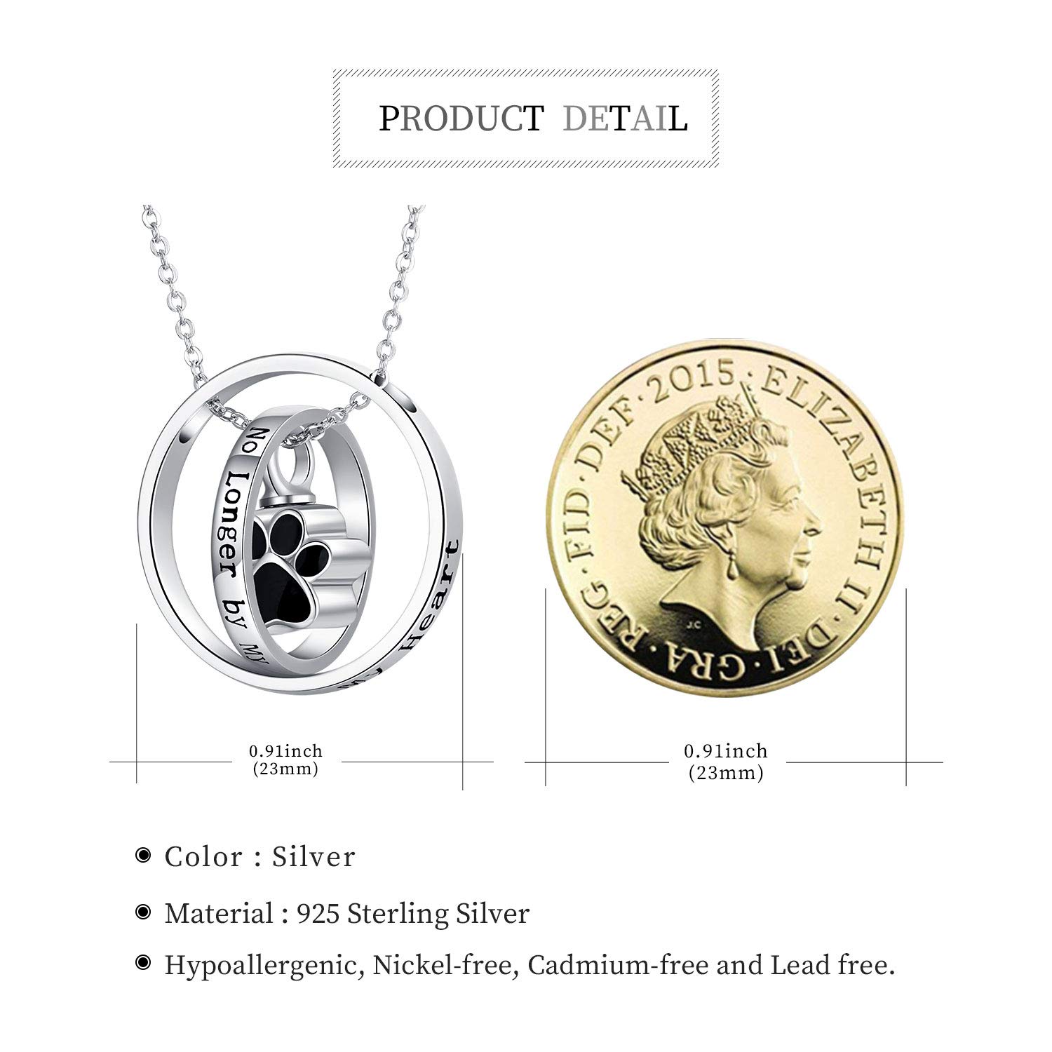 Collana con urna per ceneri in argento Sterling 925, con stampa di margherita/zampa di cane, ciondolo commemorativo per cremazione, gioiello per donne e amiche