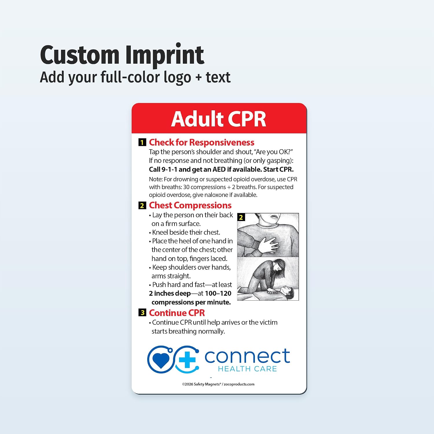 Safety Magnets – Adult CPR Custom Magnets (100-Pack) – Personalized Promotional Handout for Hospitals, Doctors, Clinics, Trade Shows, Conferences & Safety Events – 3" x 5"