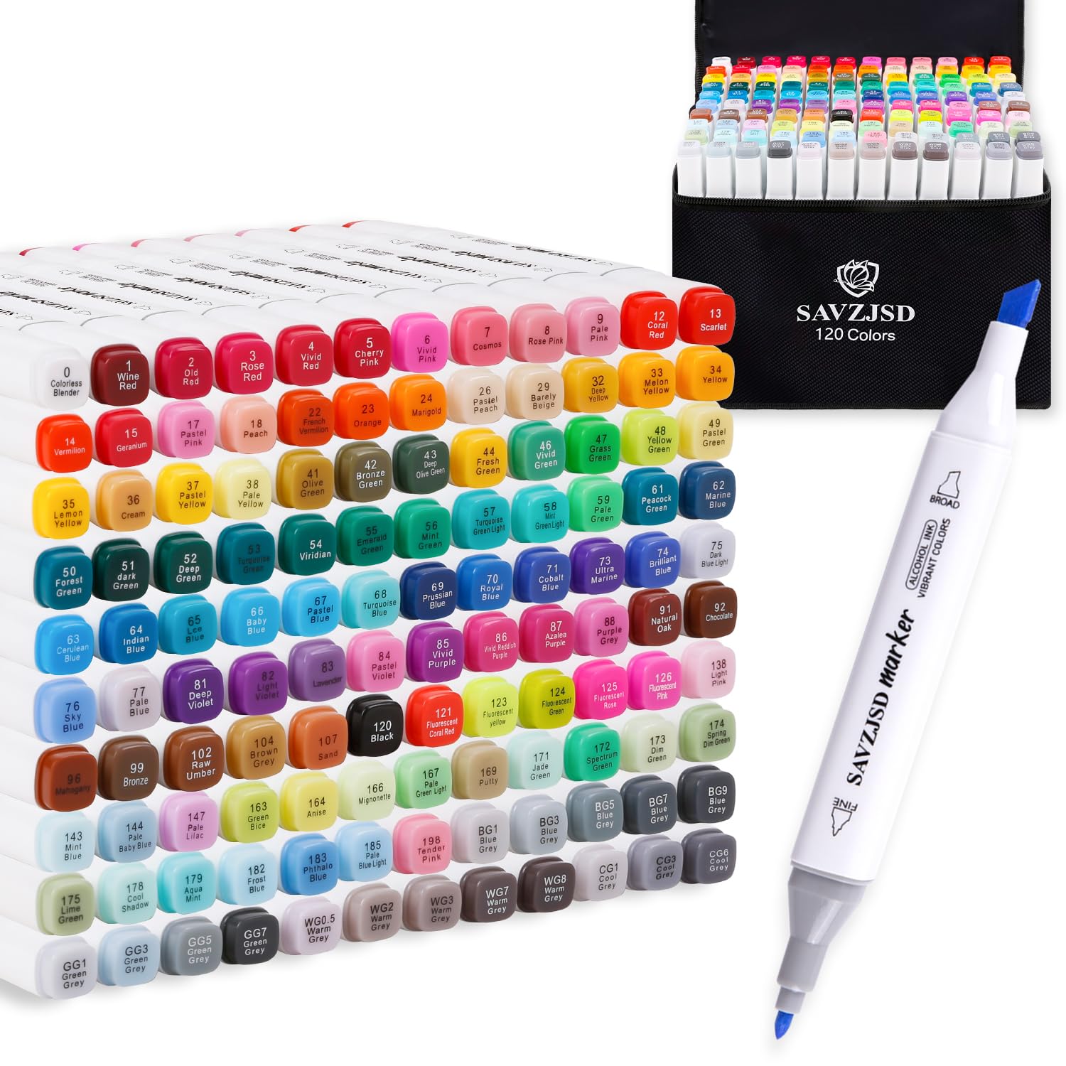 SAVZJSD Alcohol Markers, 120 Colors Alcohol Markers Set, Dual Tip